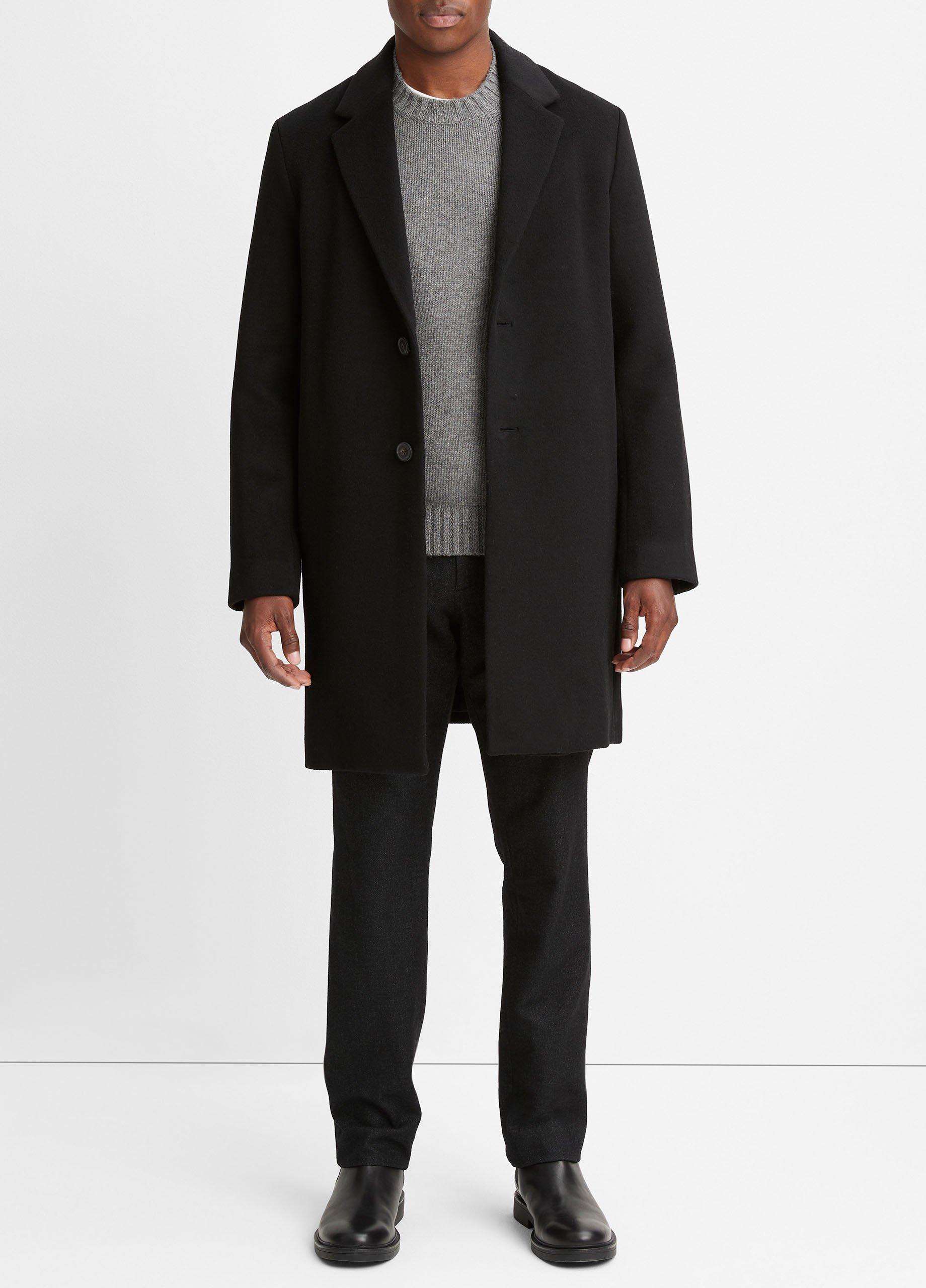 Classic Wool-Blend Coat, Black, Size L Vince