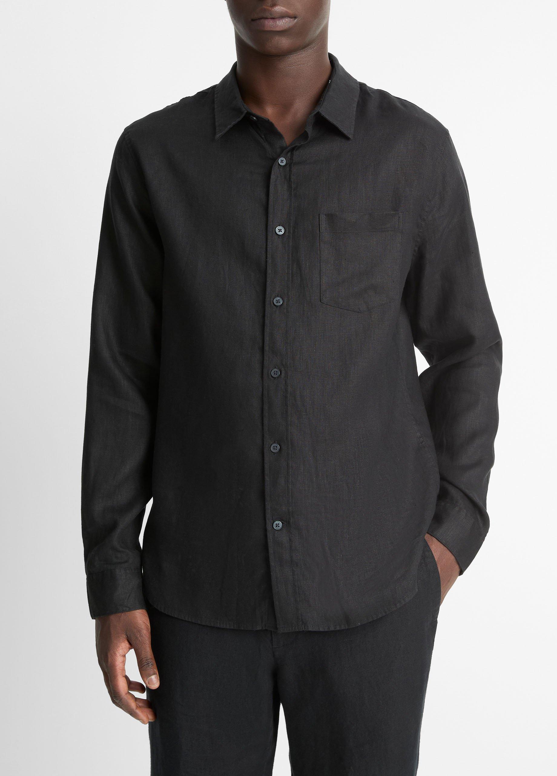 빈스 Vince Linen Long-Sleeve Shirt,BLACK