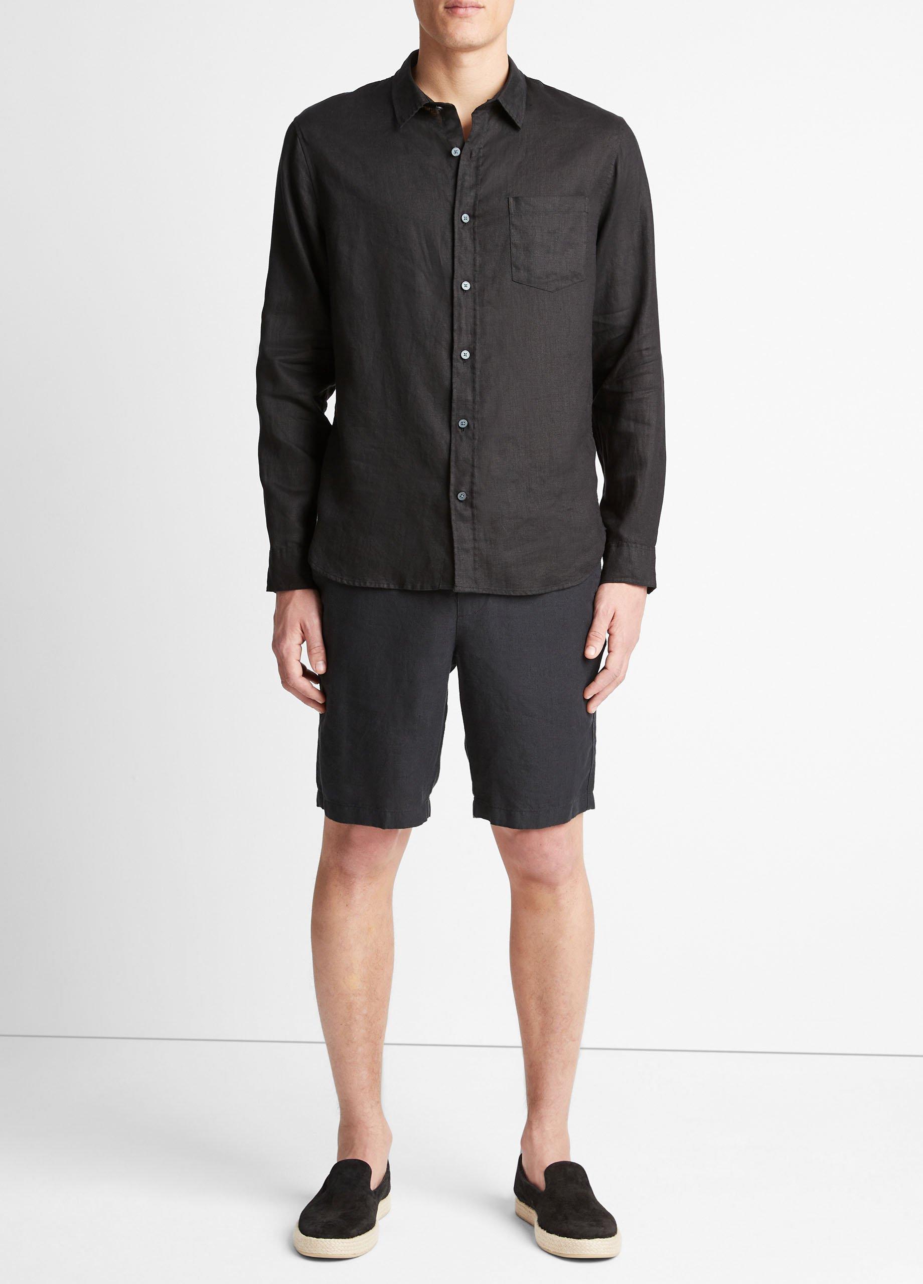 빈스 Vince Linen Long-Sleeve Shirt,BLACK