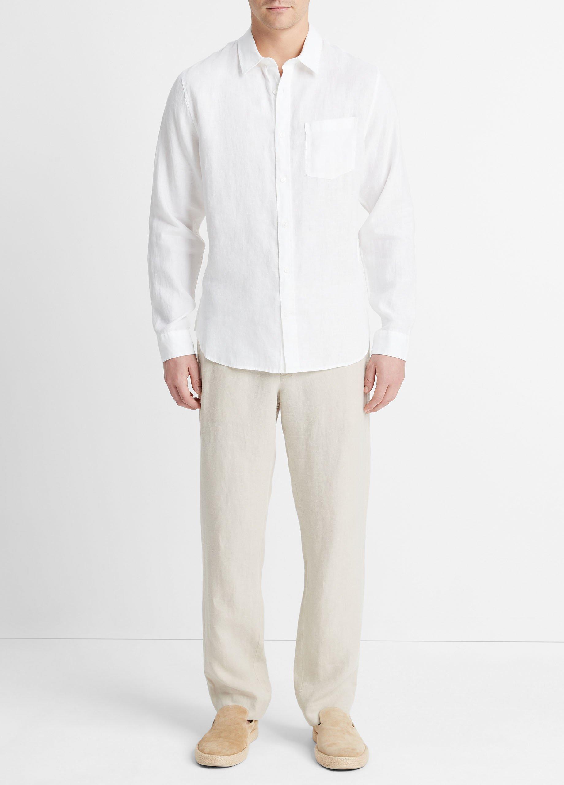 빈스 Vince Linen Long Sleeve Shirt,OPTIC WHITE