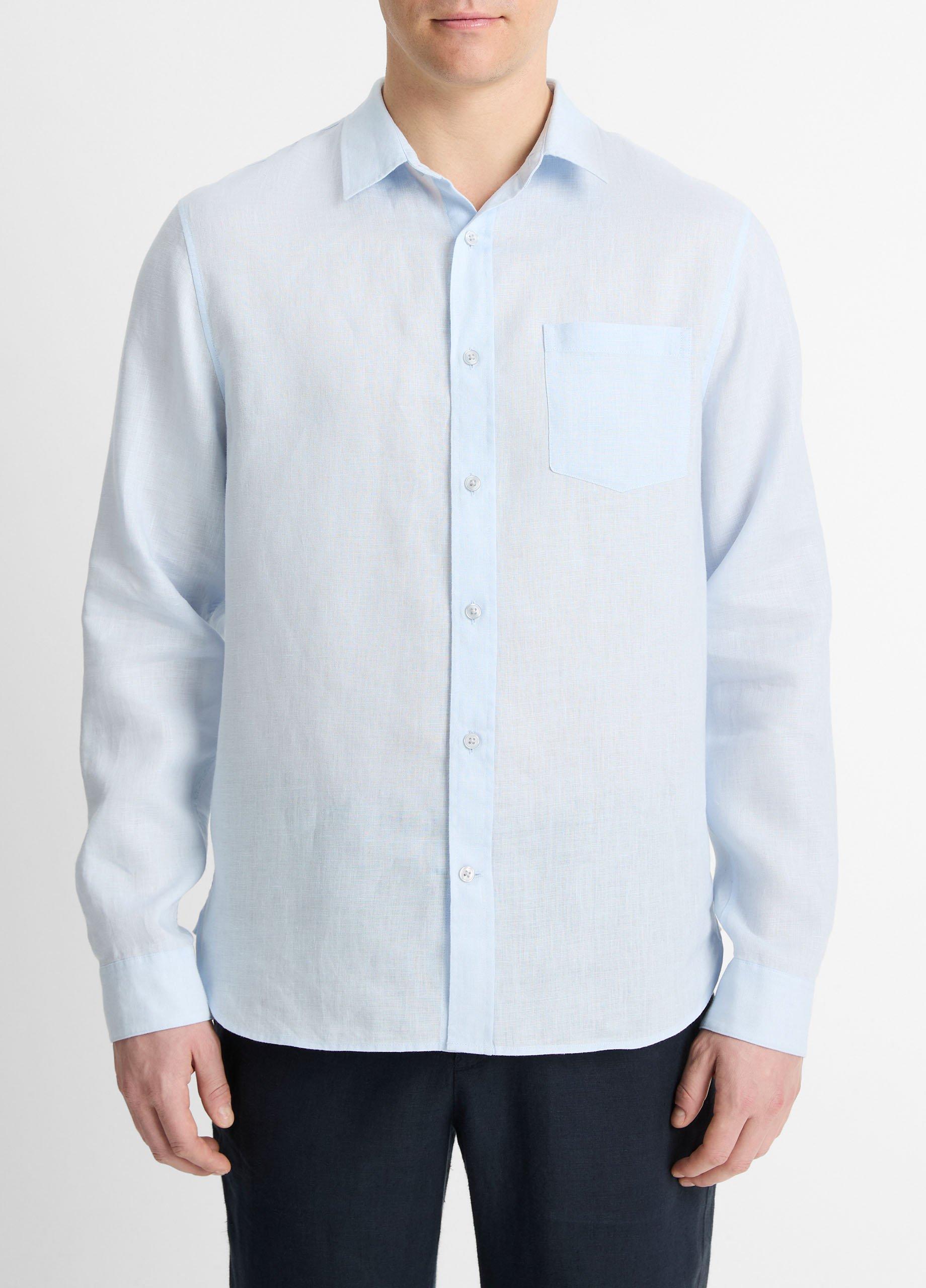 빈스 Vince Linen Long-Sleeve Shirt,GLACIER