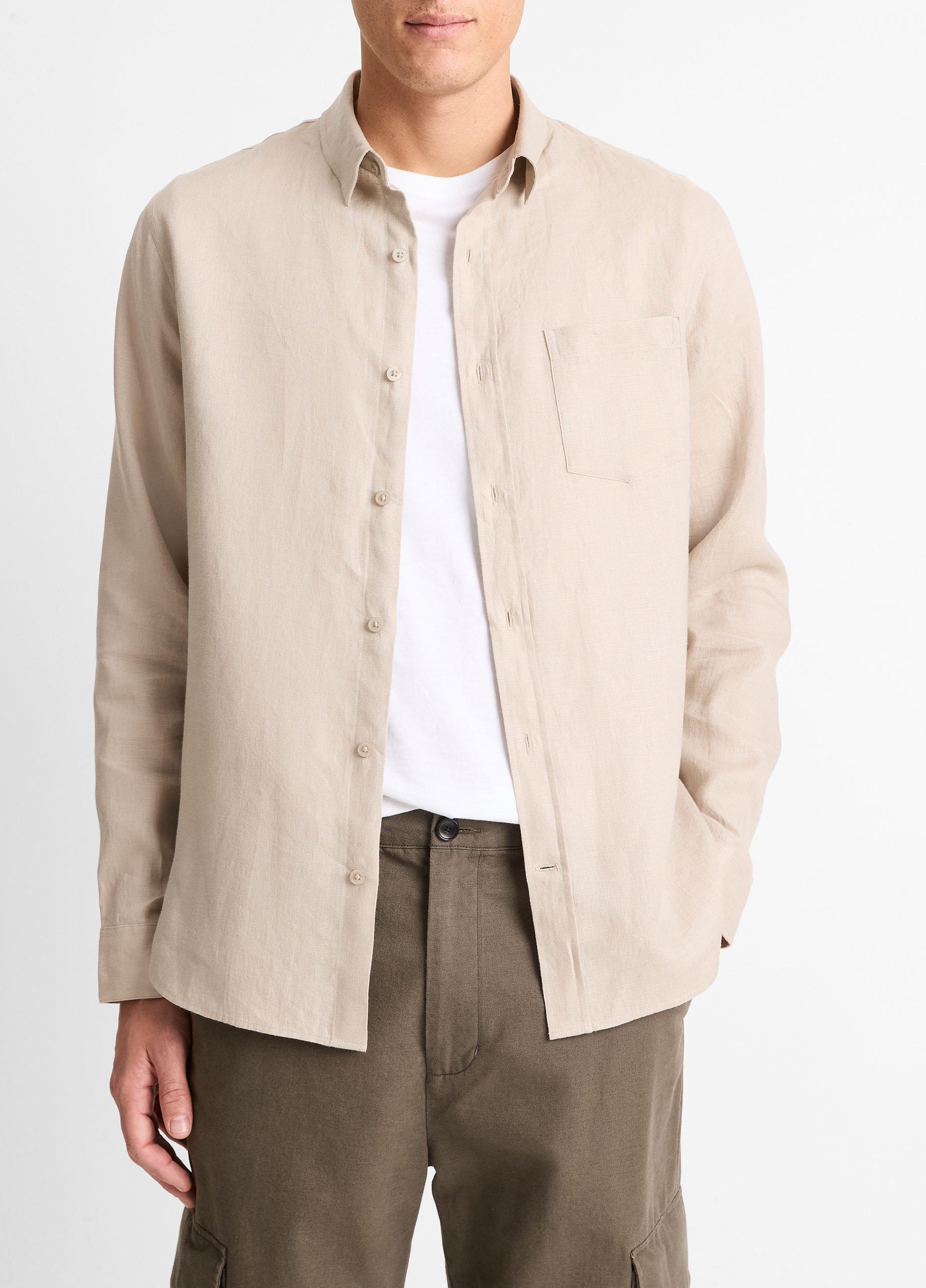 빈스 Vince Linen Long-Sleeve Shirt,PUMICE ROCK