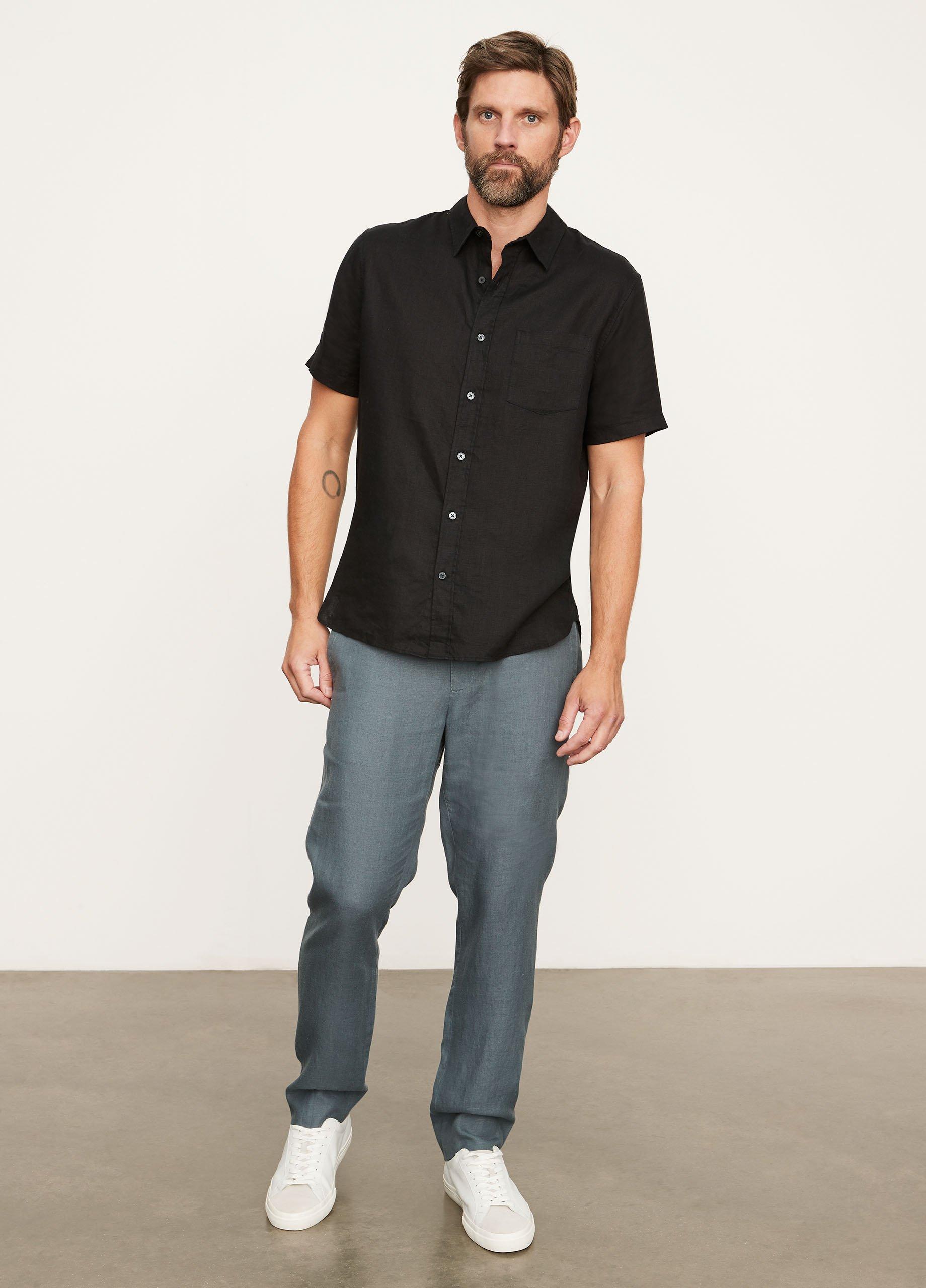 men's linen short sleeve shirts & tops