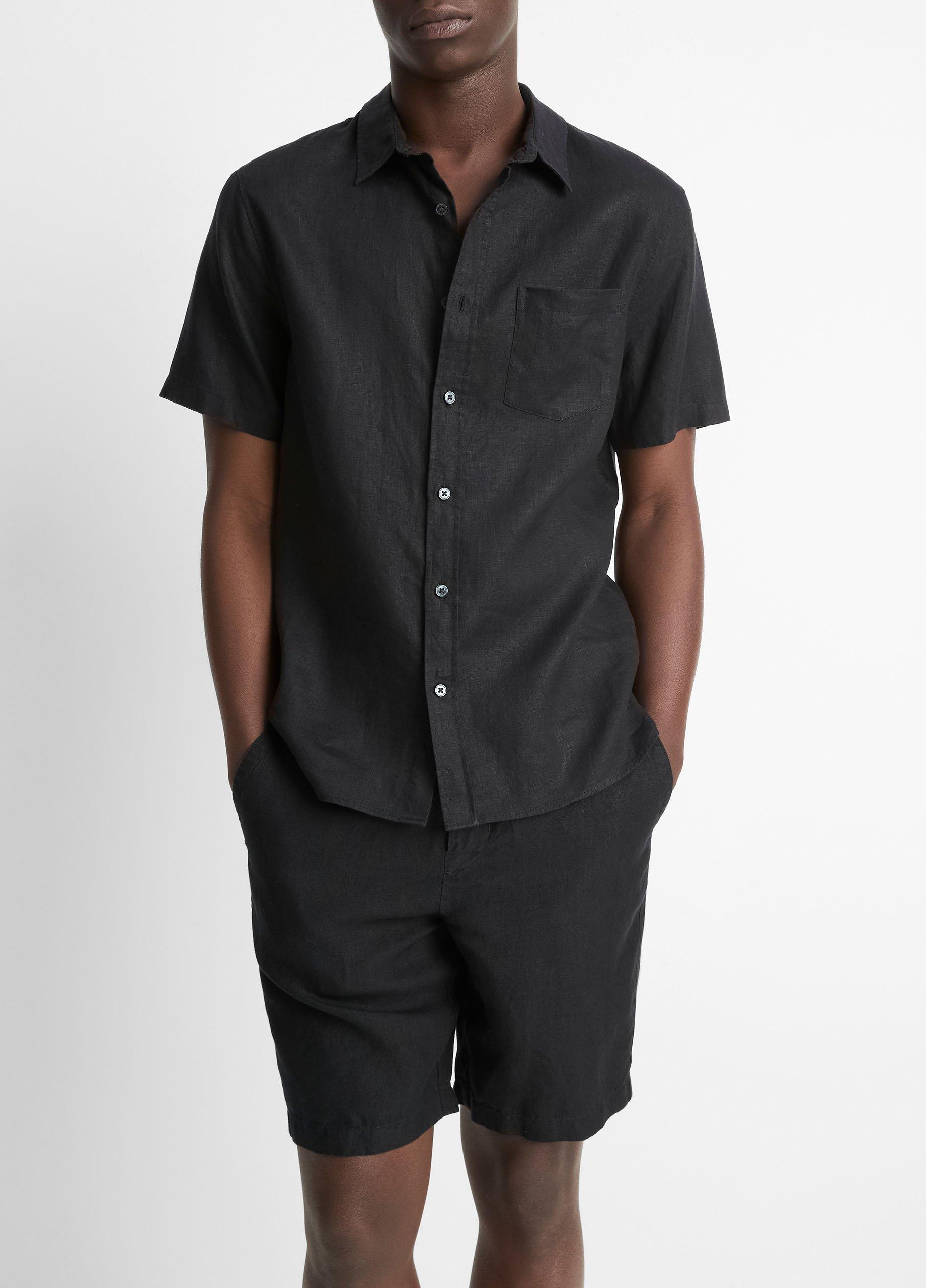 빈스 셔츠 Vince Linen Short Sleeve Shirt,BLACK