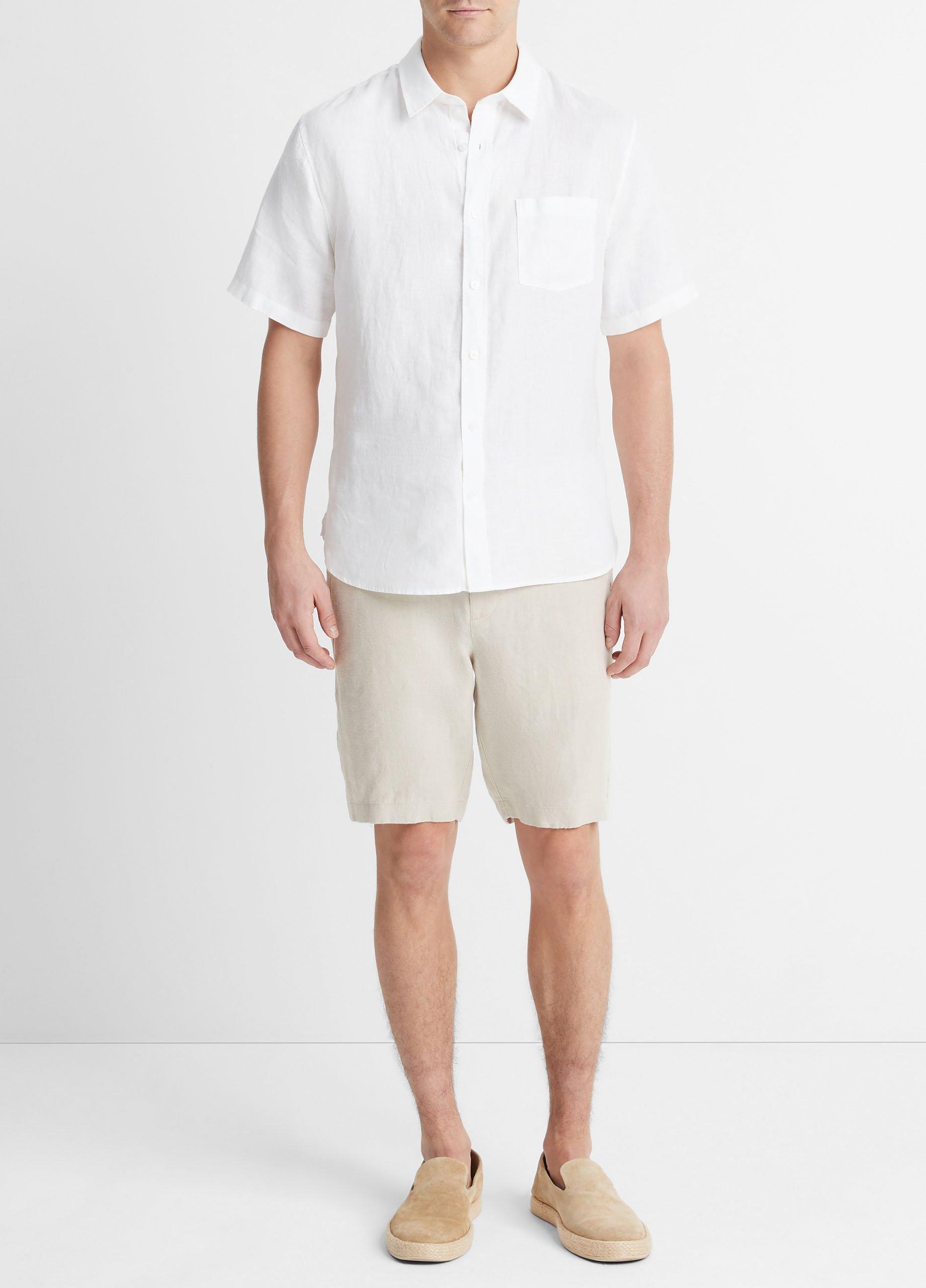 빈스 Vince Linen Short-Sleeve Shirt,OPTIC WHITE
