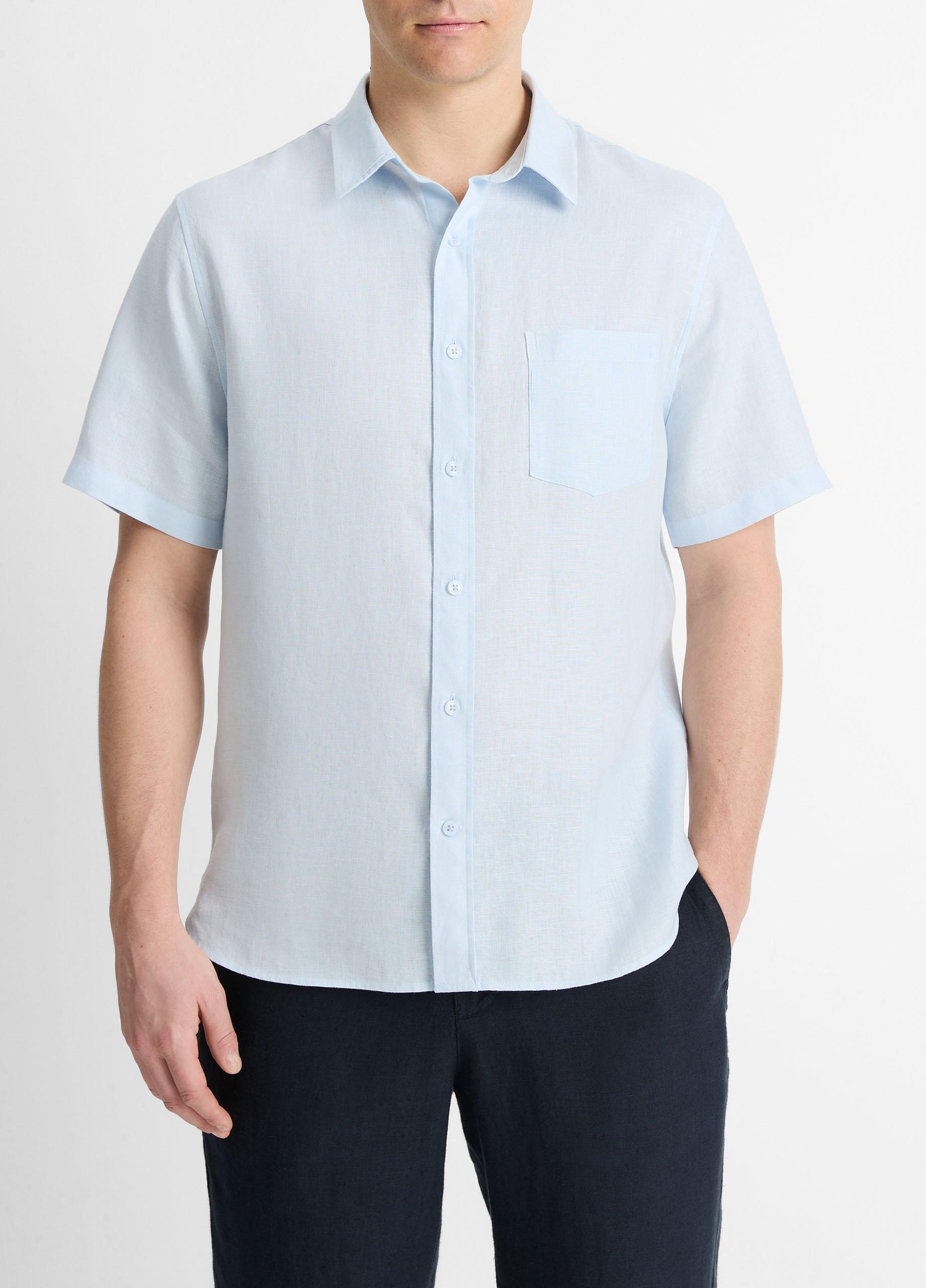 빈스 Vince Linen Short-Sleeve Shirt,GLACIER