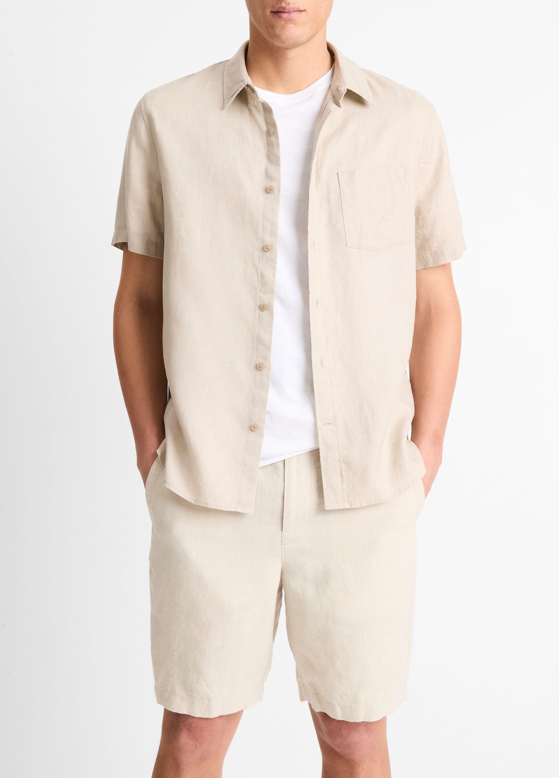 빈스 Vince Linen Short-Sleeve Shirt,PUMICE ROCK