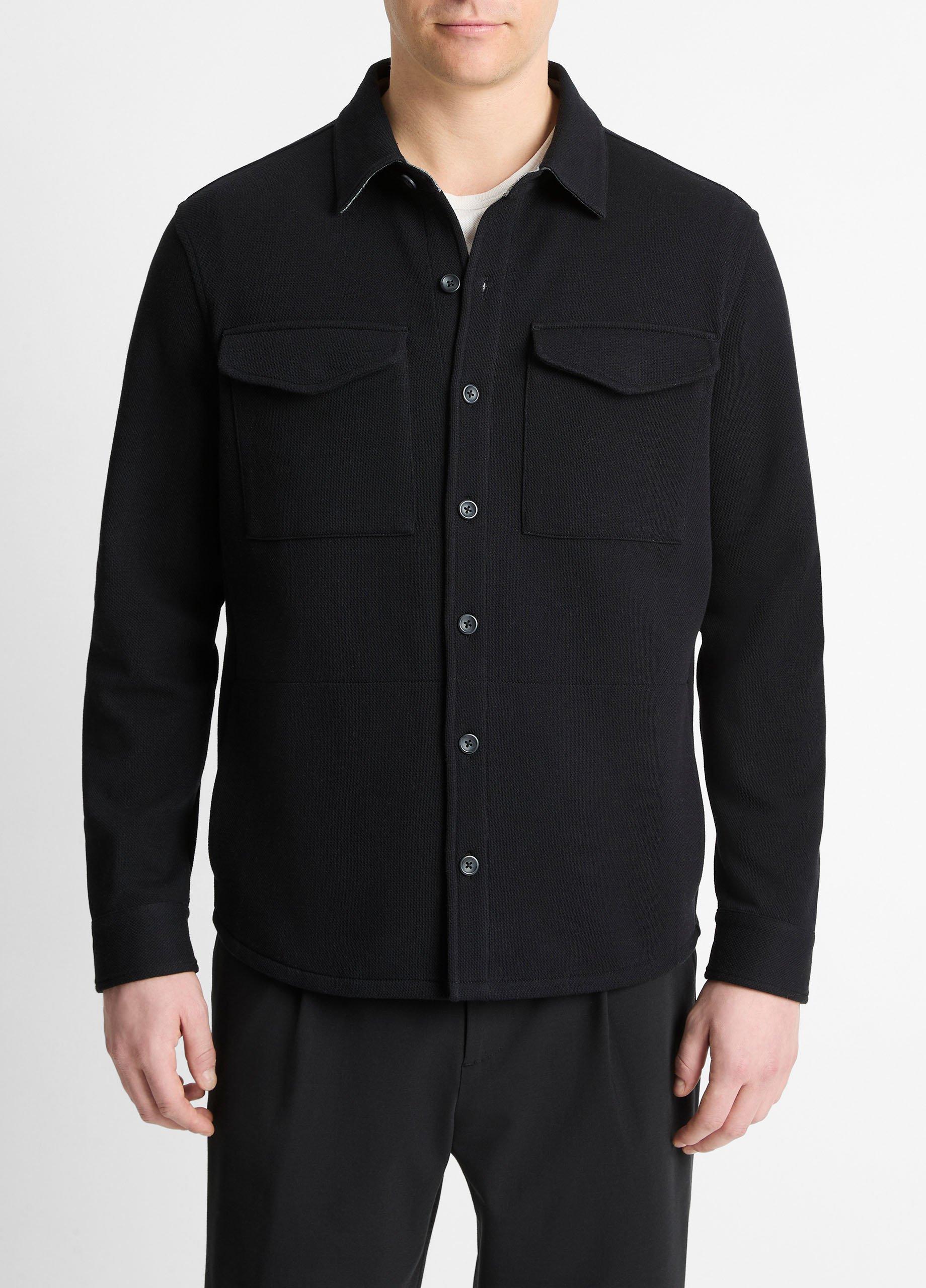 Double-Knit Cotton-Blend Piqué Shirt Jacket, Black/medium Heather Grey, Size S Vince