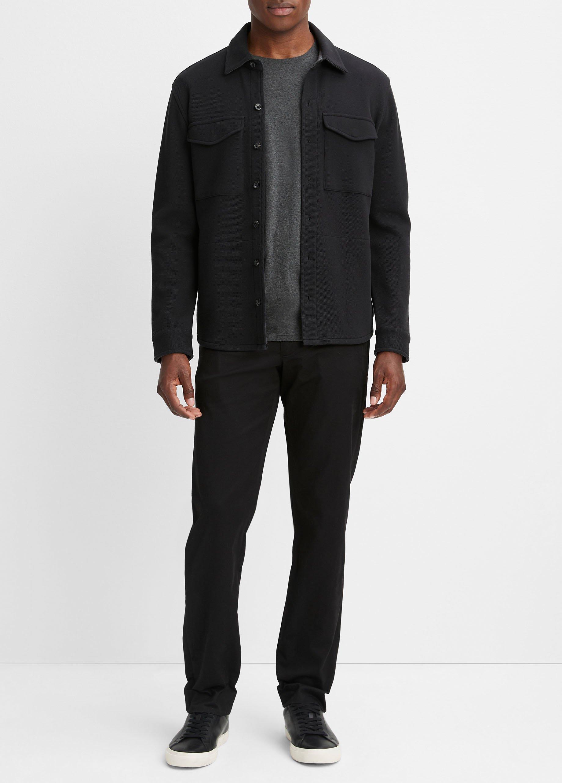 Double-Knit Piqué Shirt Jacket, Black/medium Heather Grey, Size M Vince