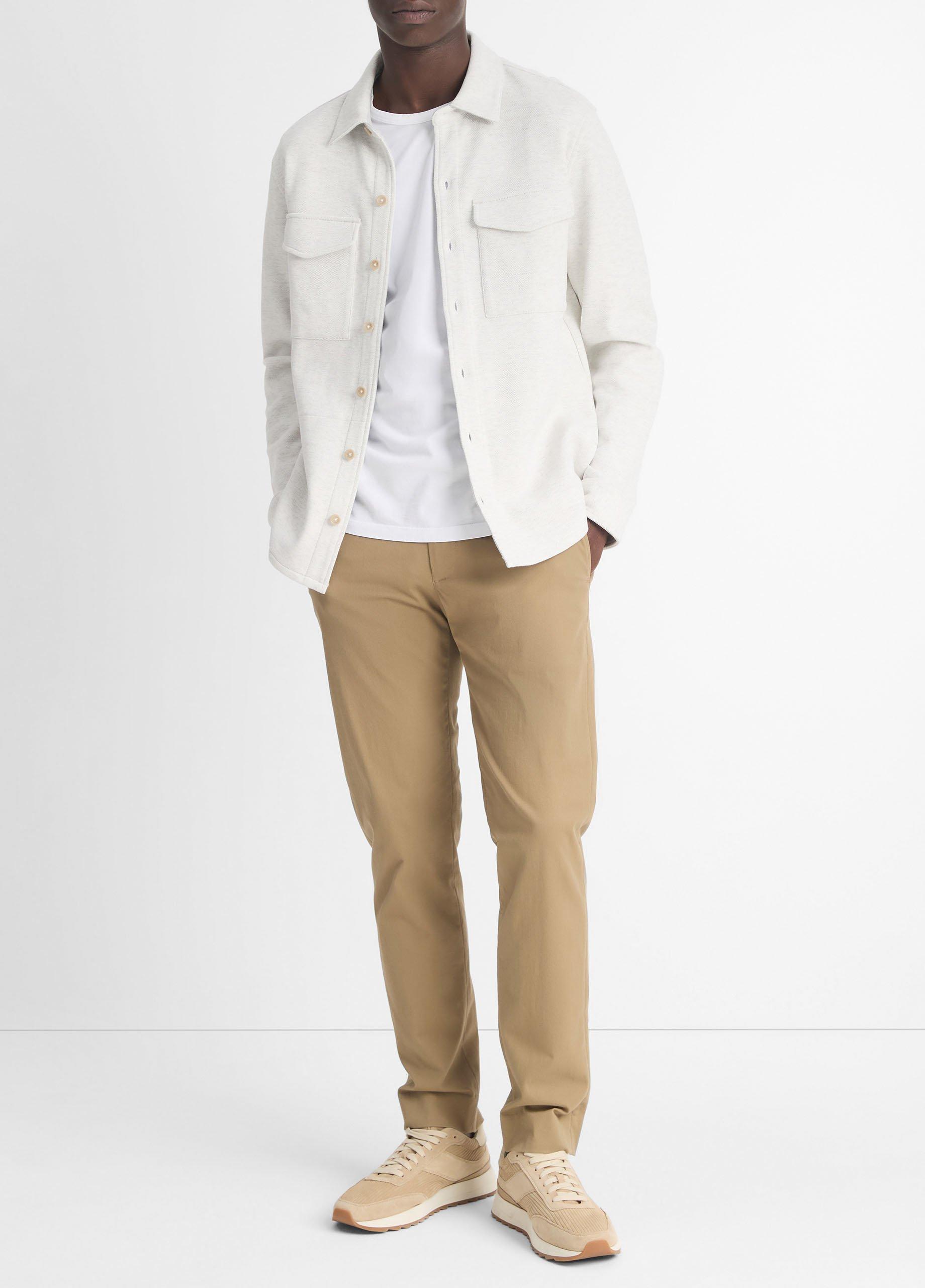 빈스 Vince Double-Knit Pique Shirt Jacket,HEATHER WHITE/LIGHT HEATHER GREY