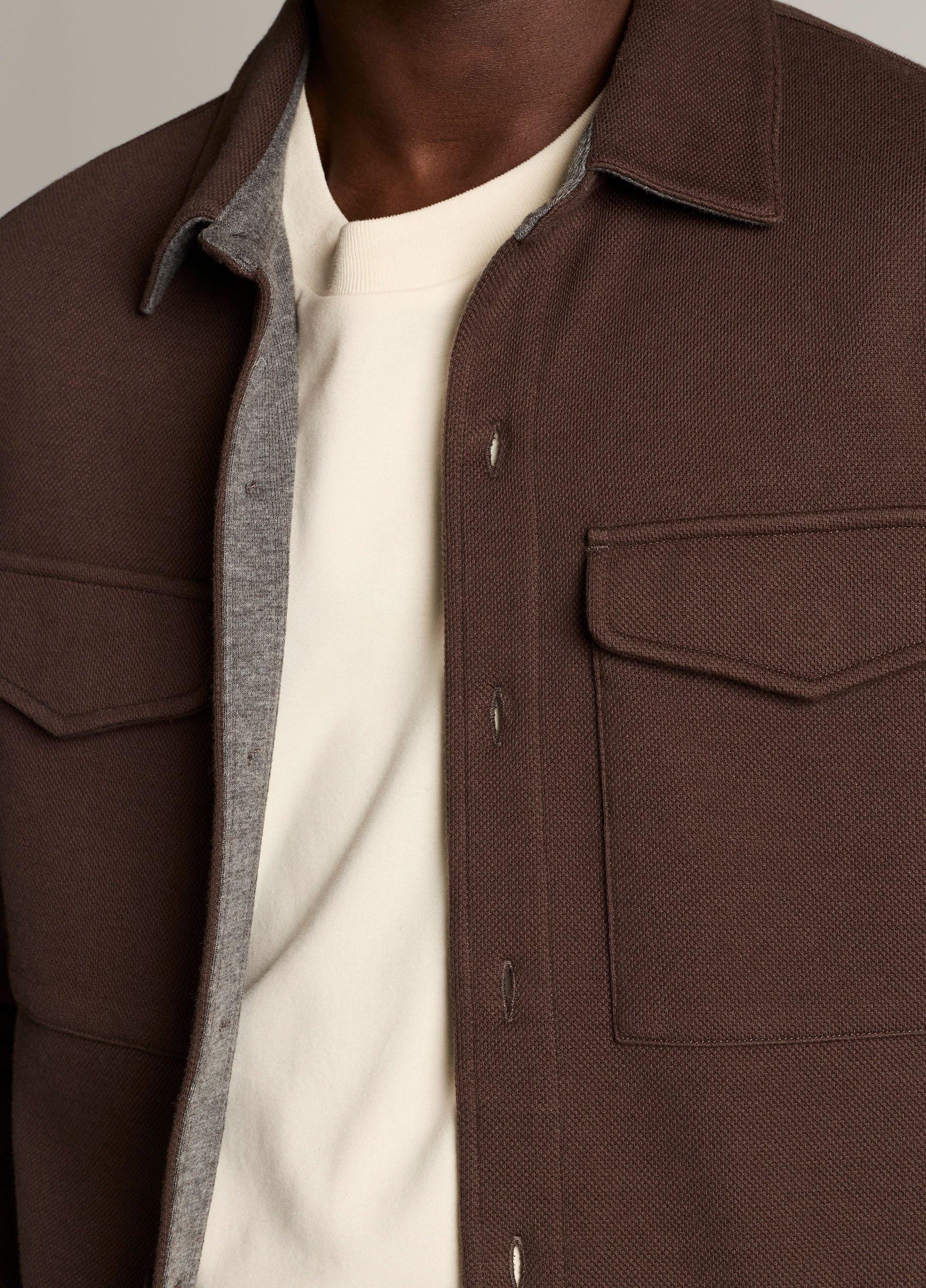 Double-Knit Cotton-Blend Piqu&eacute; Shirt Jacket image number 1