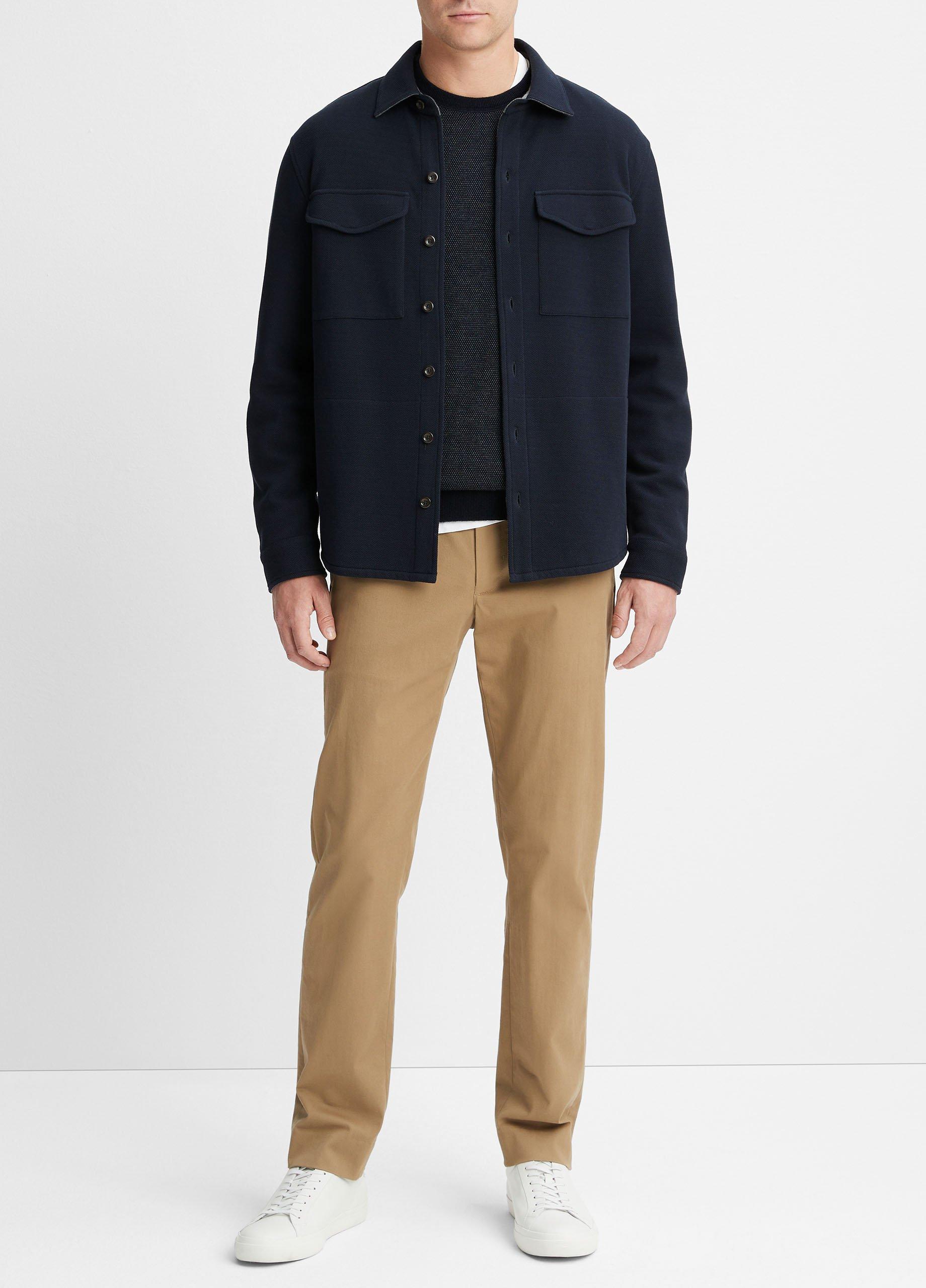 Double-Knit Cotton-Blend Piqué Shirt Jacket, Coastal/medium Heather Grey, Size L Vince