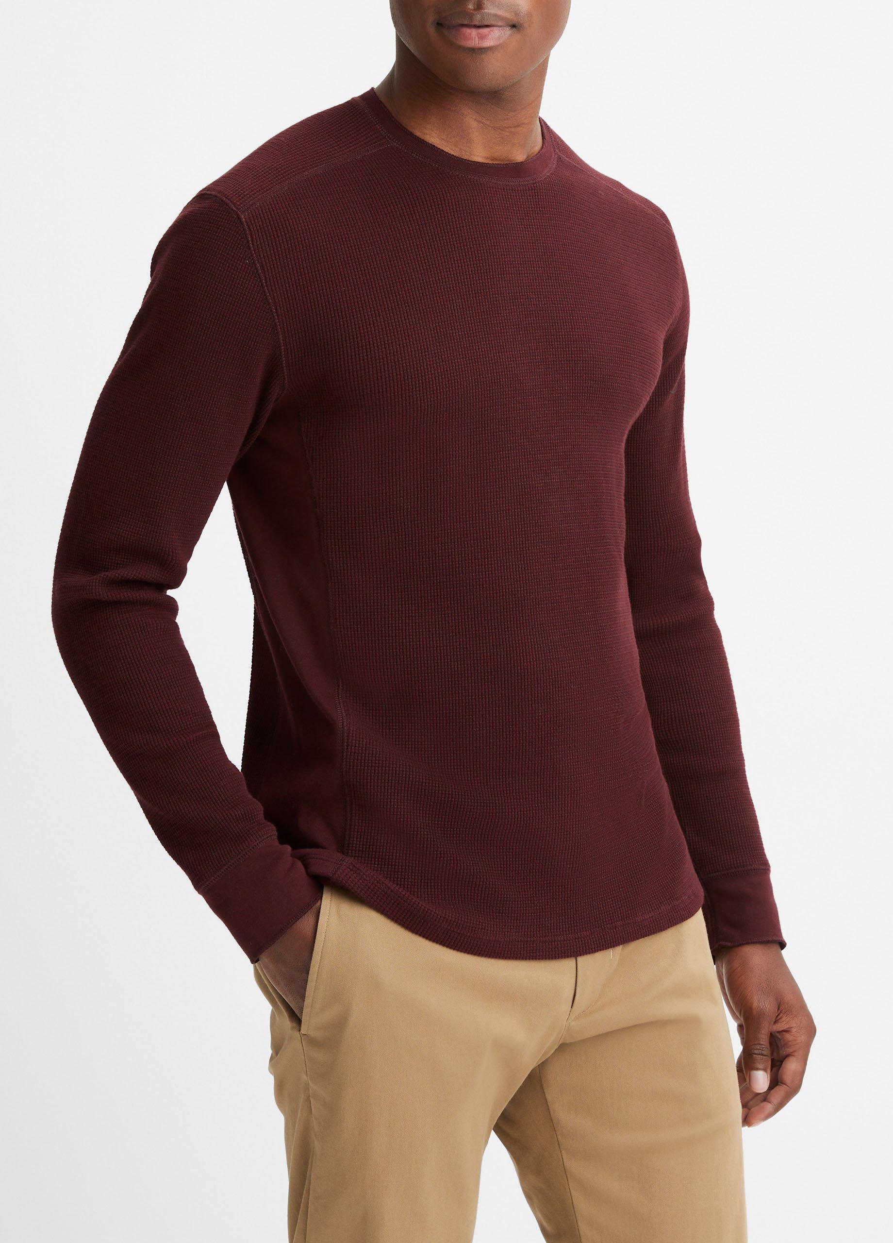 Buy Sinsay men crew neck long sleeves plain t shirt maroon Online