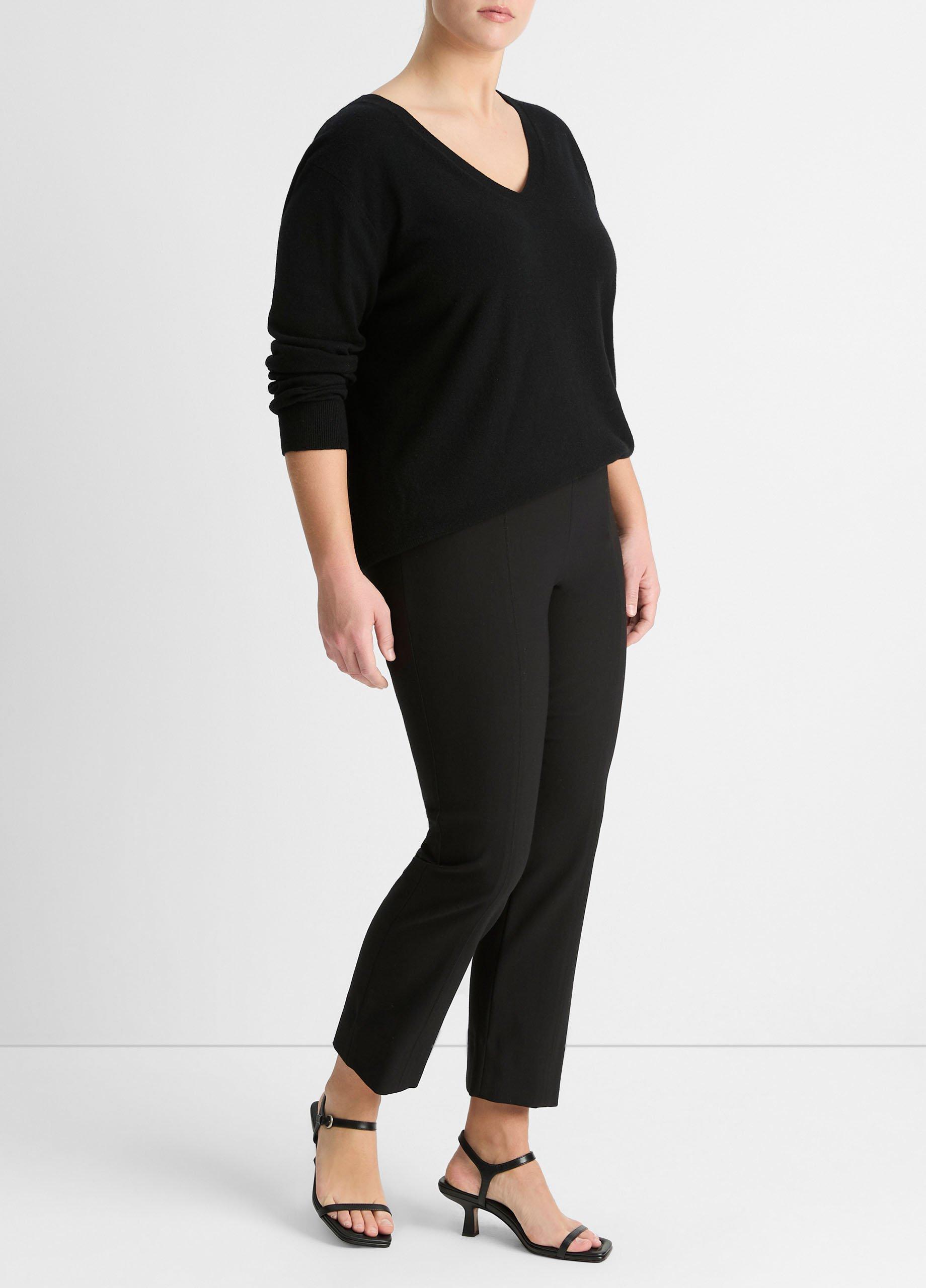 VINCE Black Stitch Front Seam Ponte Knit Side Zip Slit Hem Leggings Pants L  = 12