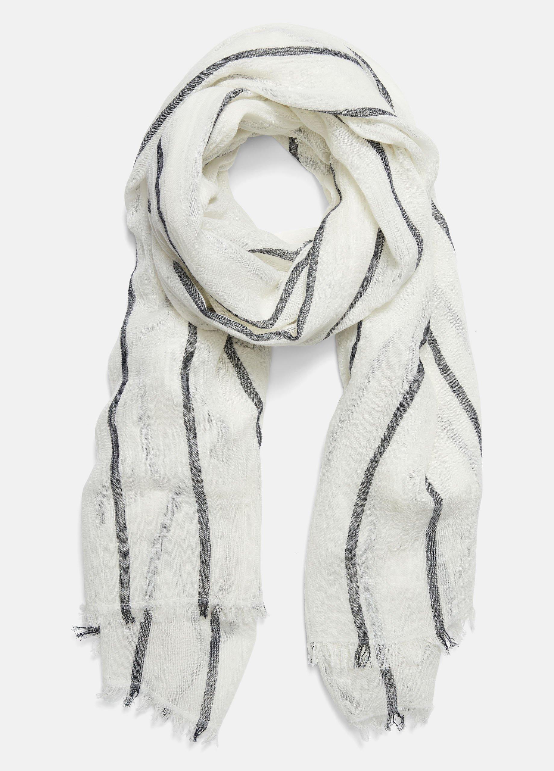 Women's Cotton Gauze Awning Stripe Scarf, Papyrus/coastal Blue Vince