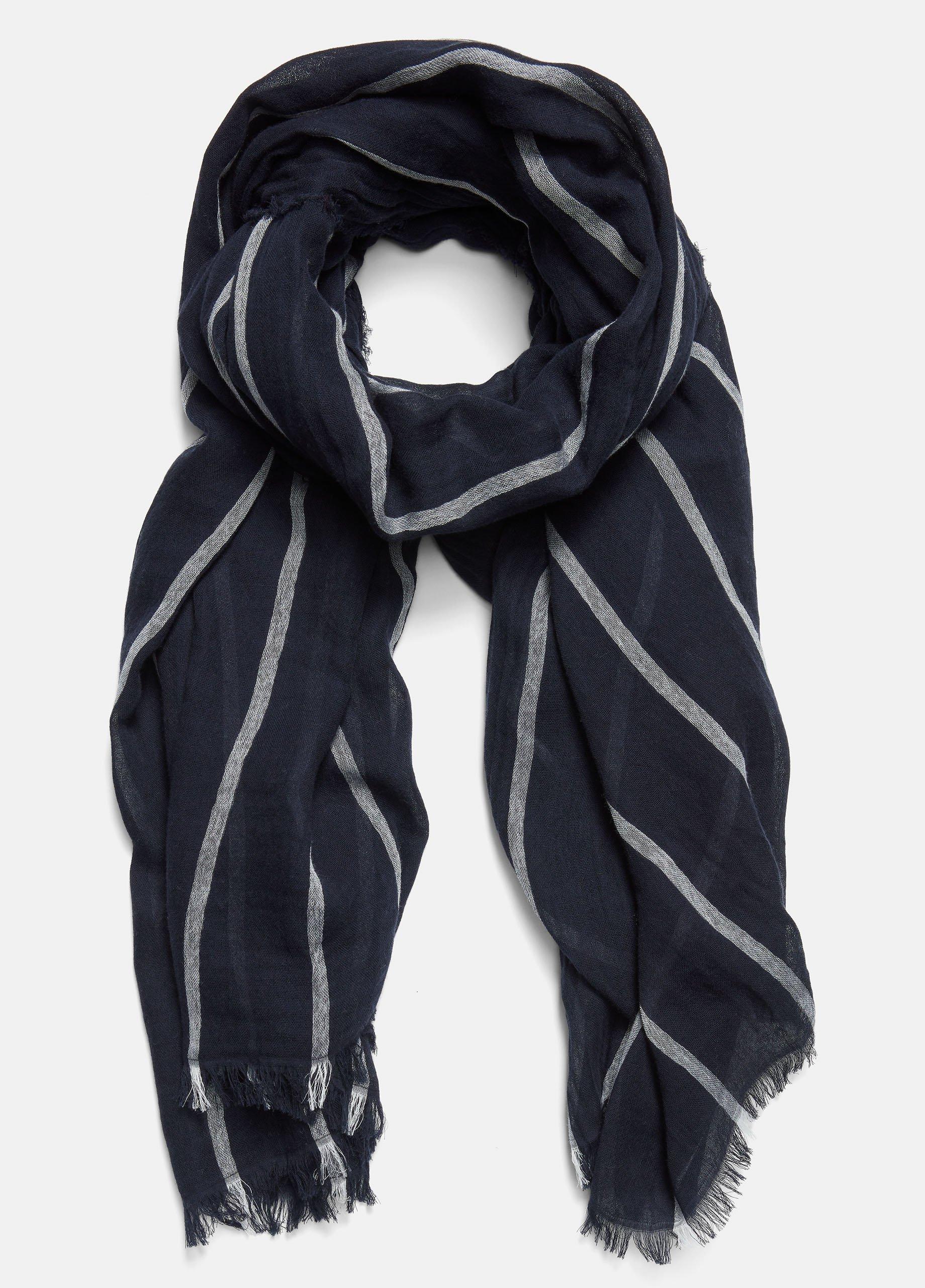 Women's Cotton Gauze Awning Stripe Scarf, Coastal Blue/optic White Vince
