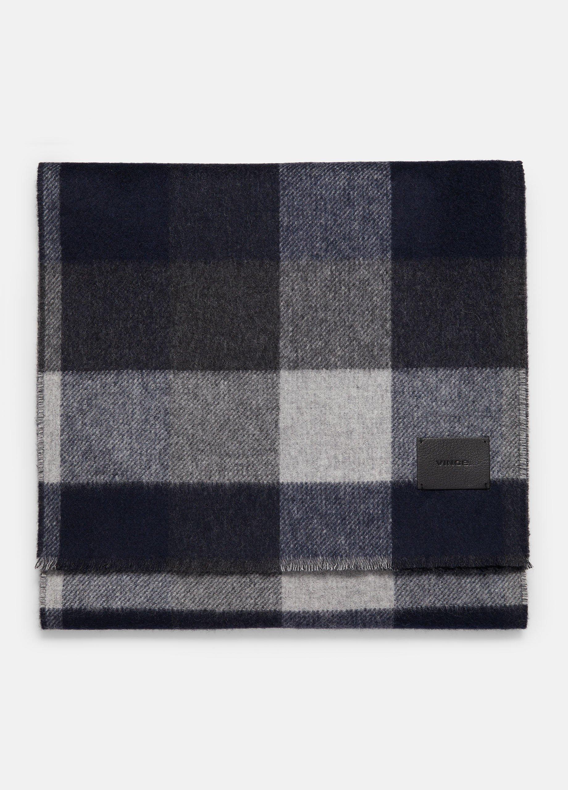 Stafford Plaid Wool And Cashmere Double-Face Scarf, Black Coastal Blue Vince