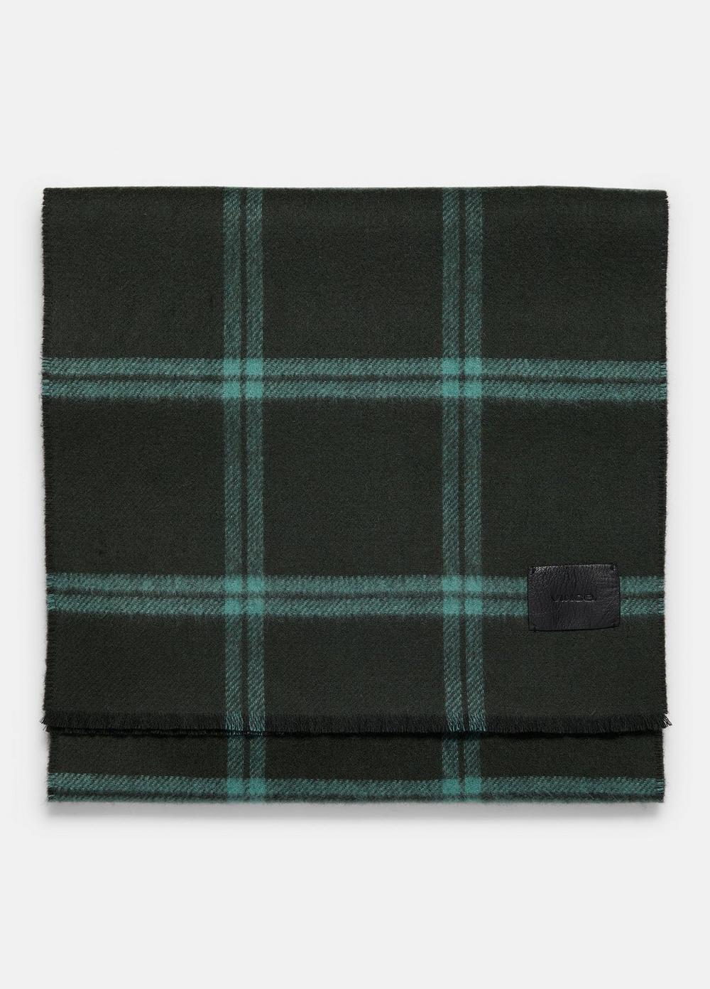 Windowpane Wool And Cashmere Double-Face Scarf, Mineral Green Vince