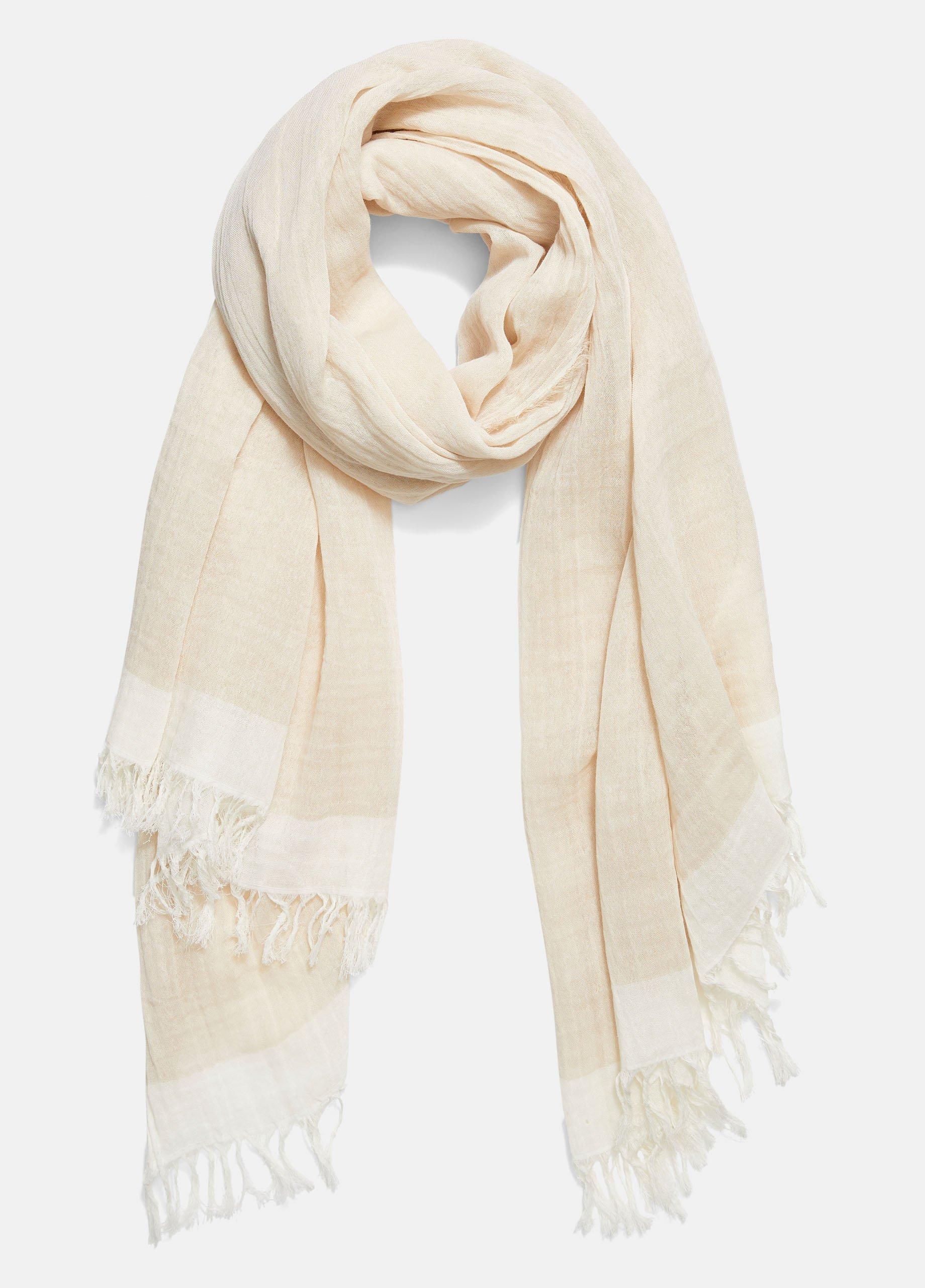 Women's Border-Stripe Cotton Scarf, Optic White/white Oak Vince