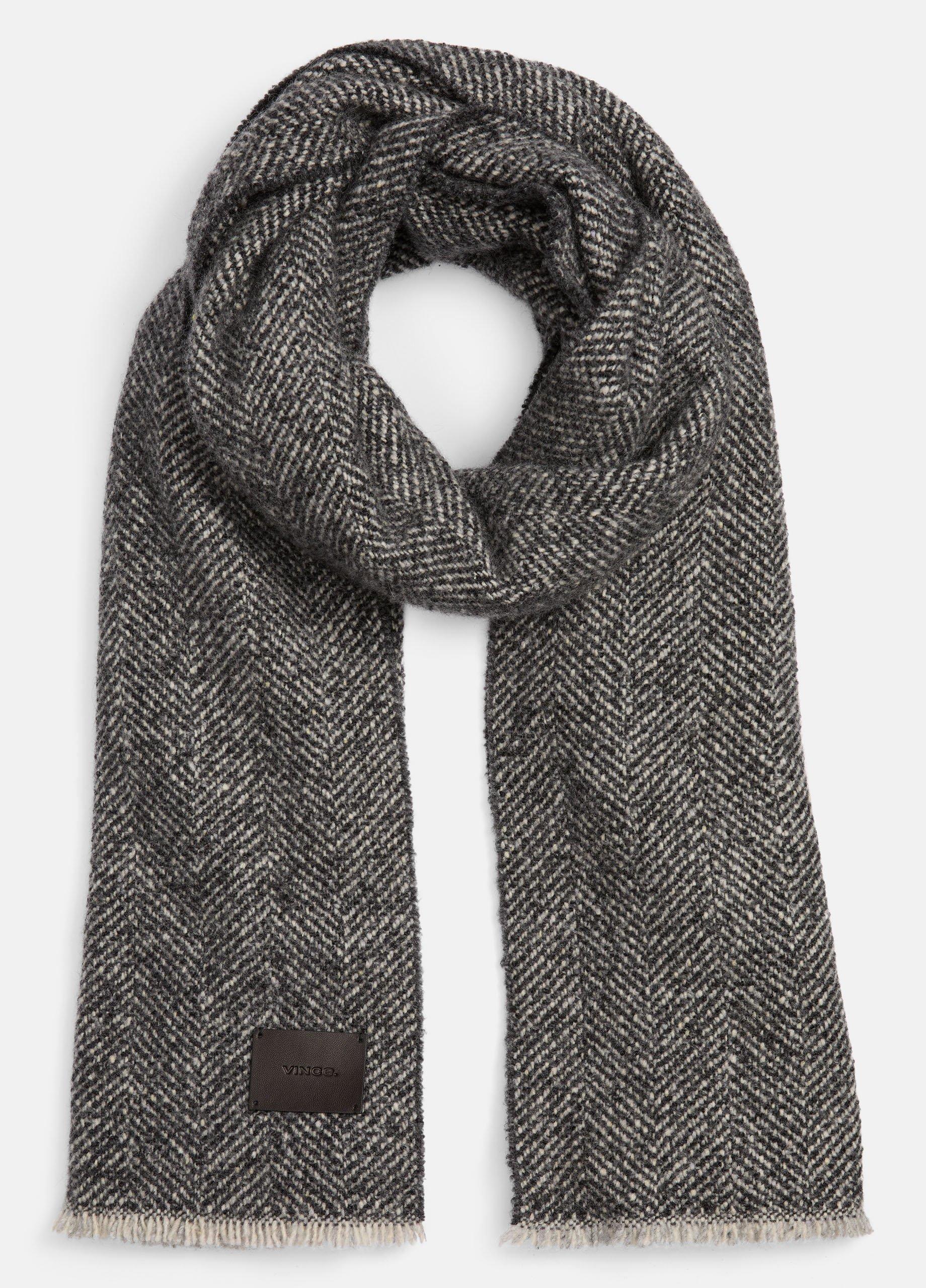 Women's Herringbone Cashmere-Blend Bouclé Scarf, Black/white Combo Vince