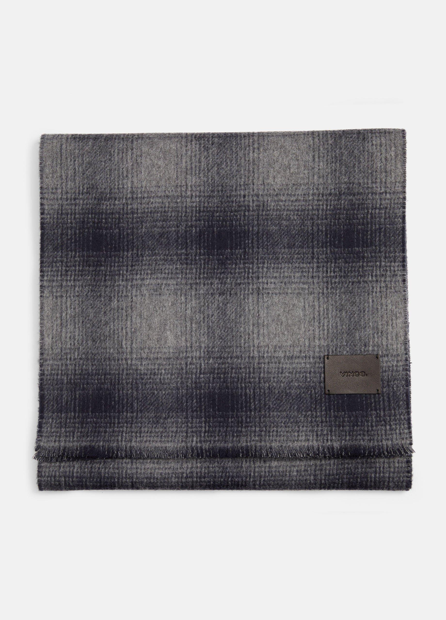 Men's Shadow Plaid Double-Face Wool And Cashmere Scarf, Medium Heather Grey Vince