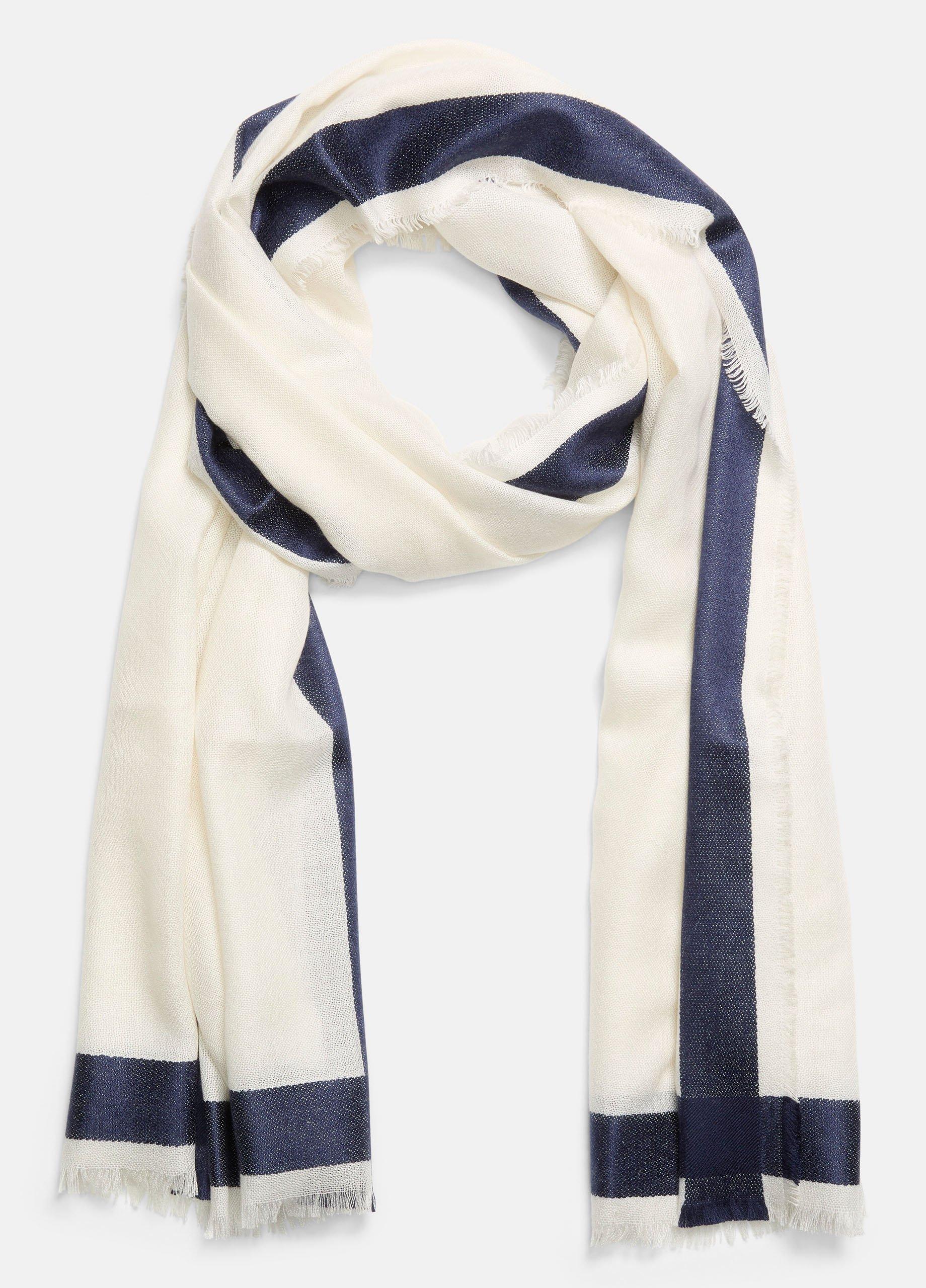Border-Stripe Cashmere-Silk Satin Scarf