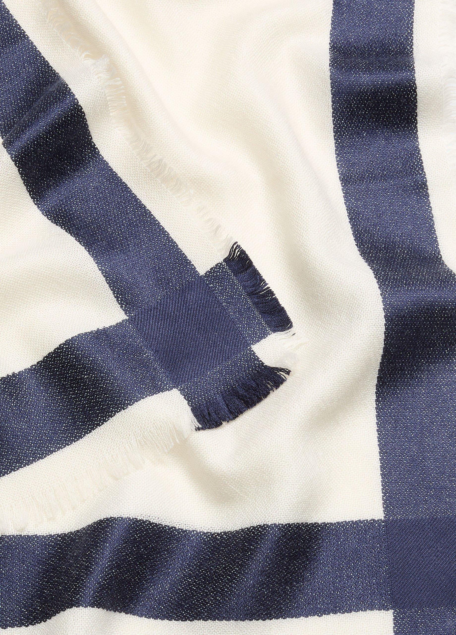 Border-Stripe Cashmere-Silk Satin Scarf image number 1
