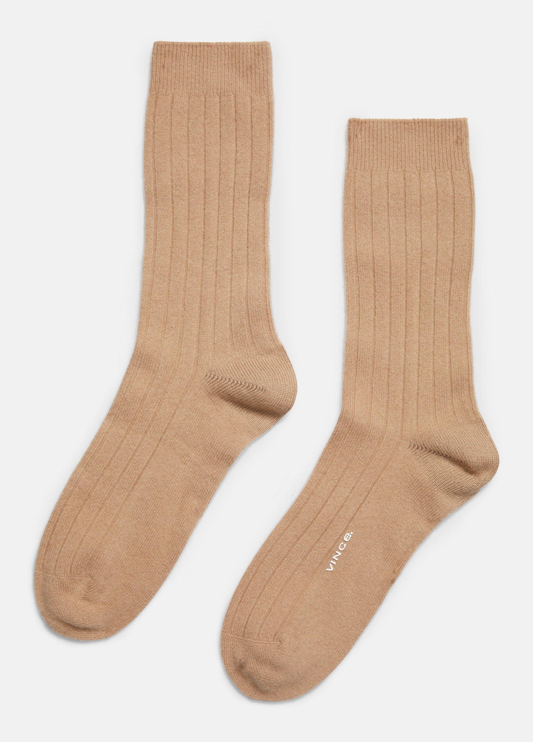 Cashmere Rib Sock, Camelleto, Size L/XL Vince