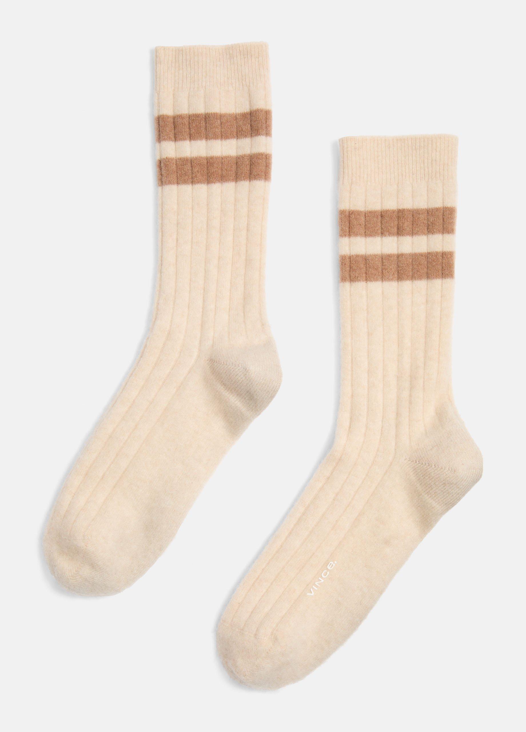 Men's Men's Double-Stripe Cashmere Rib Sock, Heather Pebble/vicuna, Size S/M Vince