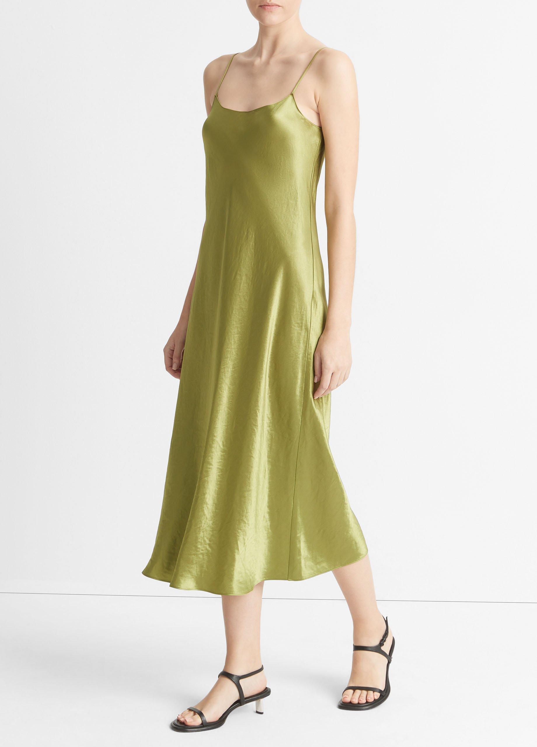 Vince pleated satin slip dress sale