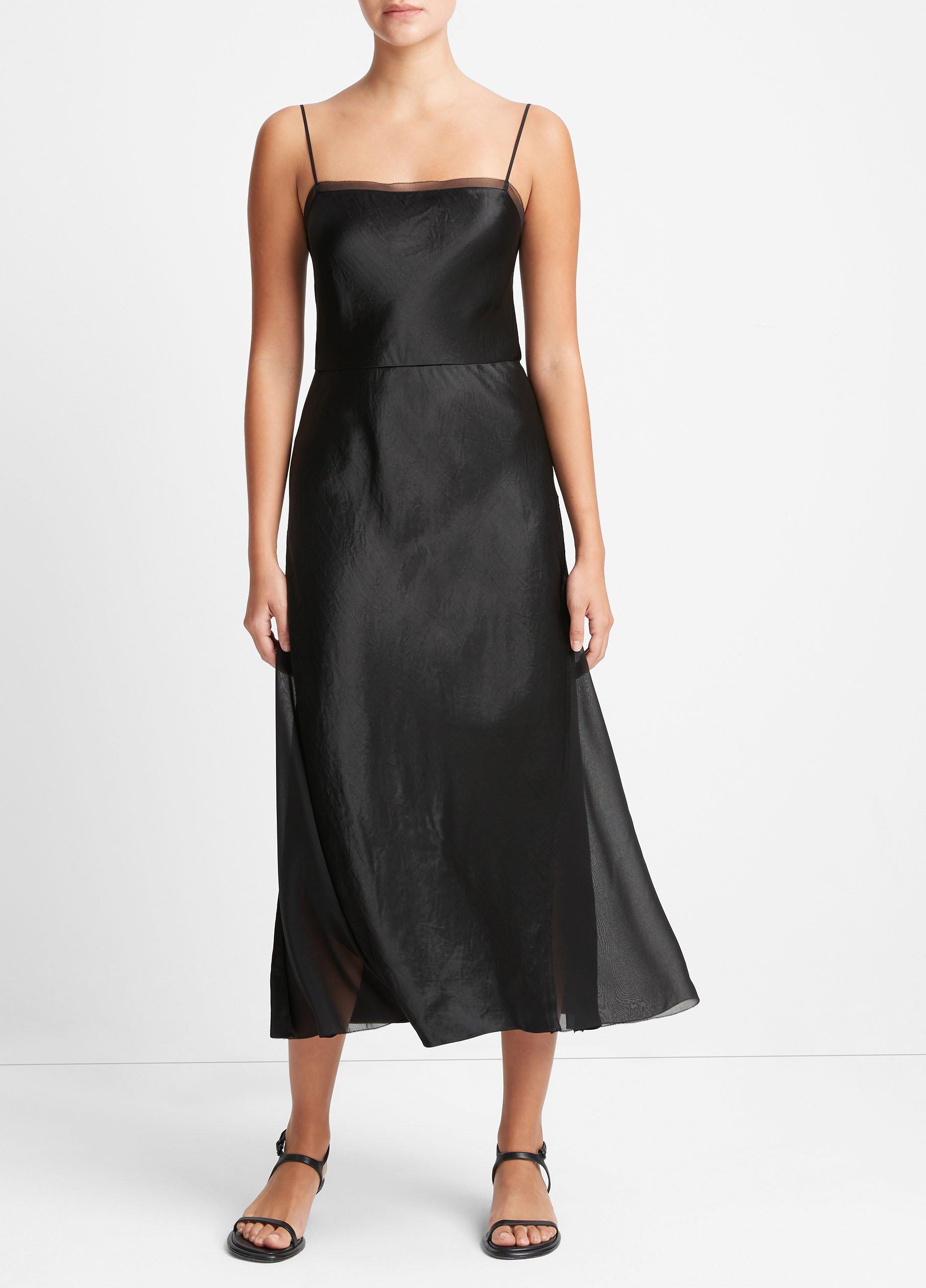 빈스 Vince Sheer-Paneled Slip Dress,BLACK