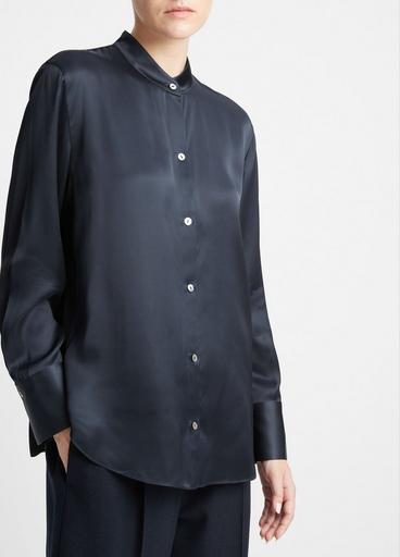 Band-Collar Button-Front Shirt image number 2