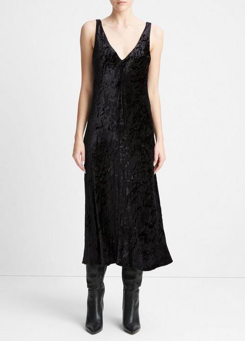 빈스 Vince Luxe-Textured Velvet Slip Dress,BLACK