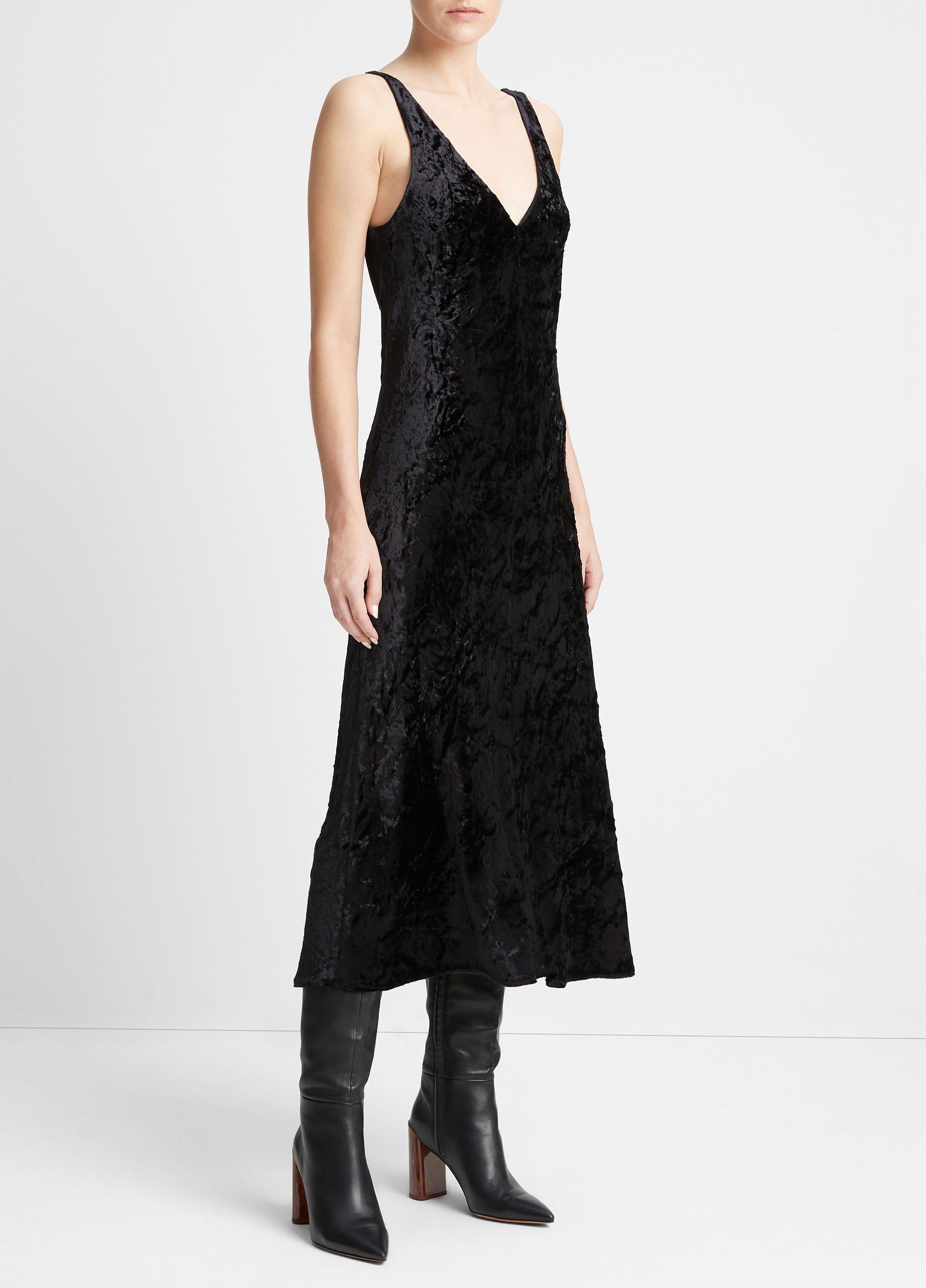 Contrast Lace Trim Velvet Slip Dress