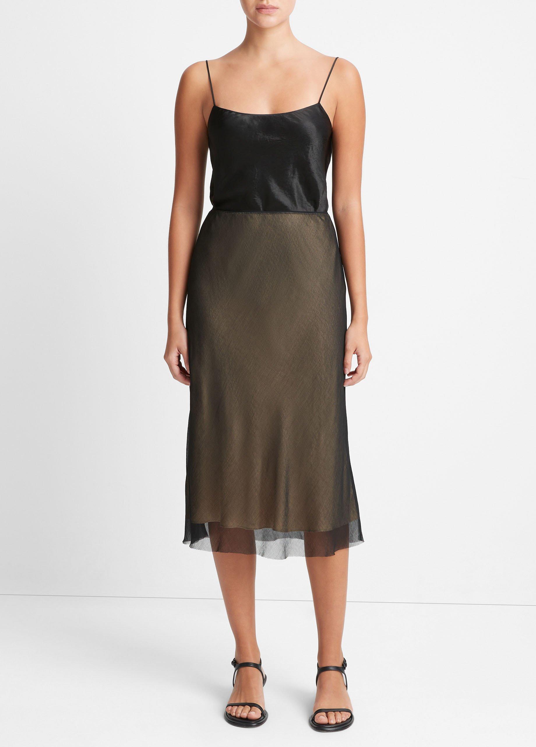 빈스 Vince Sheer Slip Skirt,BLACK/CHAMOIS