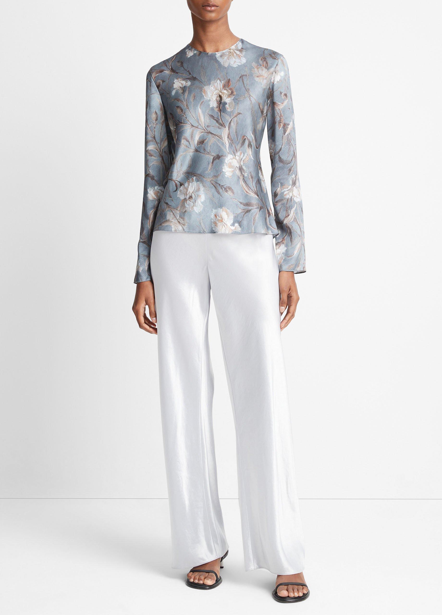 Night Carnation Silk Bias Crew Neck Blouse image number 0