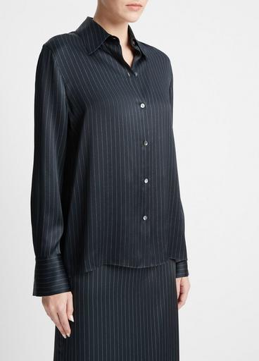 Pinstripe Silk Slim Long-Sleeve Shirt image number 2