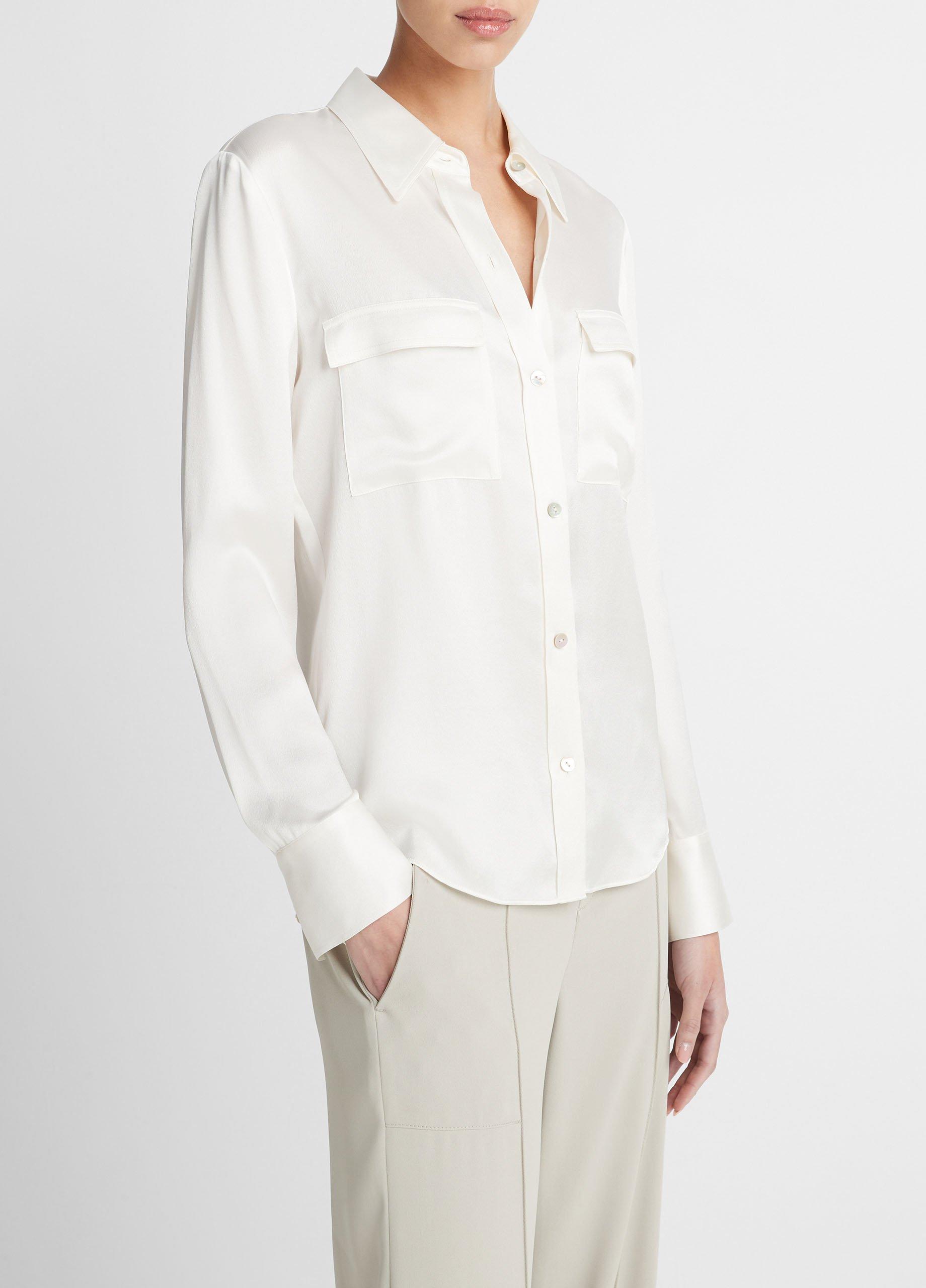 Silk Chest-Pocket Long-Sleeve Blouse in Long Sleeve | Vince