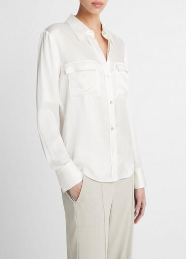 Silk Chest-Pocket Long-Sleeve Blouse image number 2