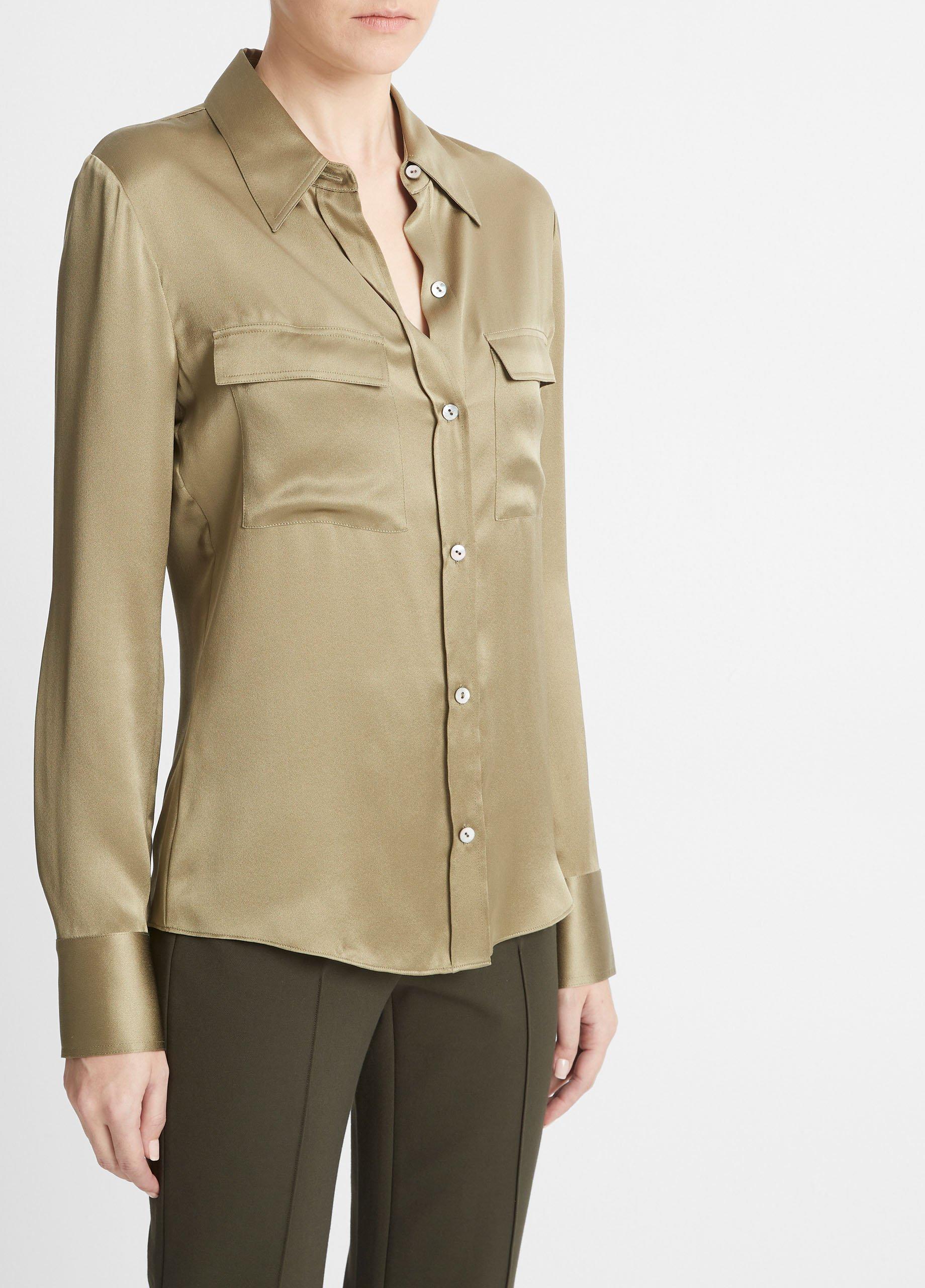 Clearance Breezy Silk Shirt With Pockets M