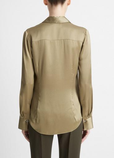 Silk Chest-Pocket Long-Sleeve Blouse image number 3