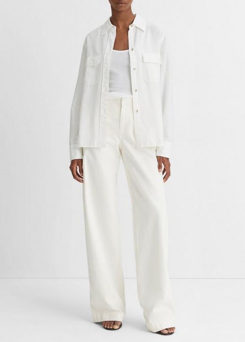 빈스 Vince Cotton-Silk Utility Long-Sleeve Shirt,OPTIC WHITE