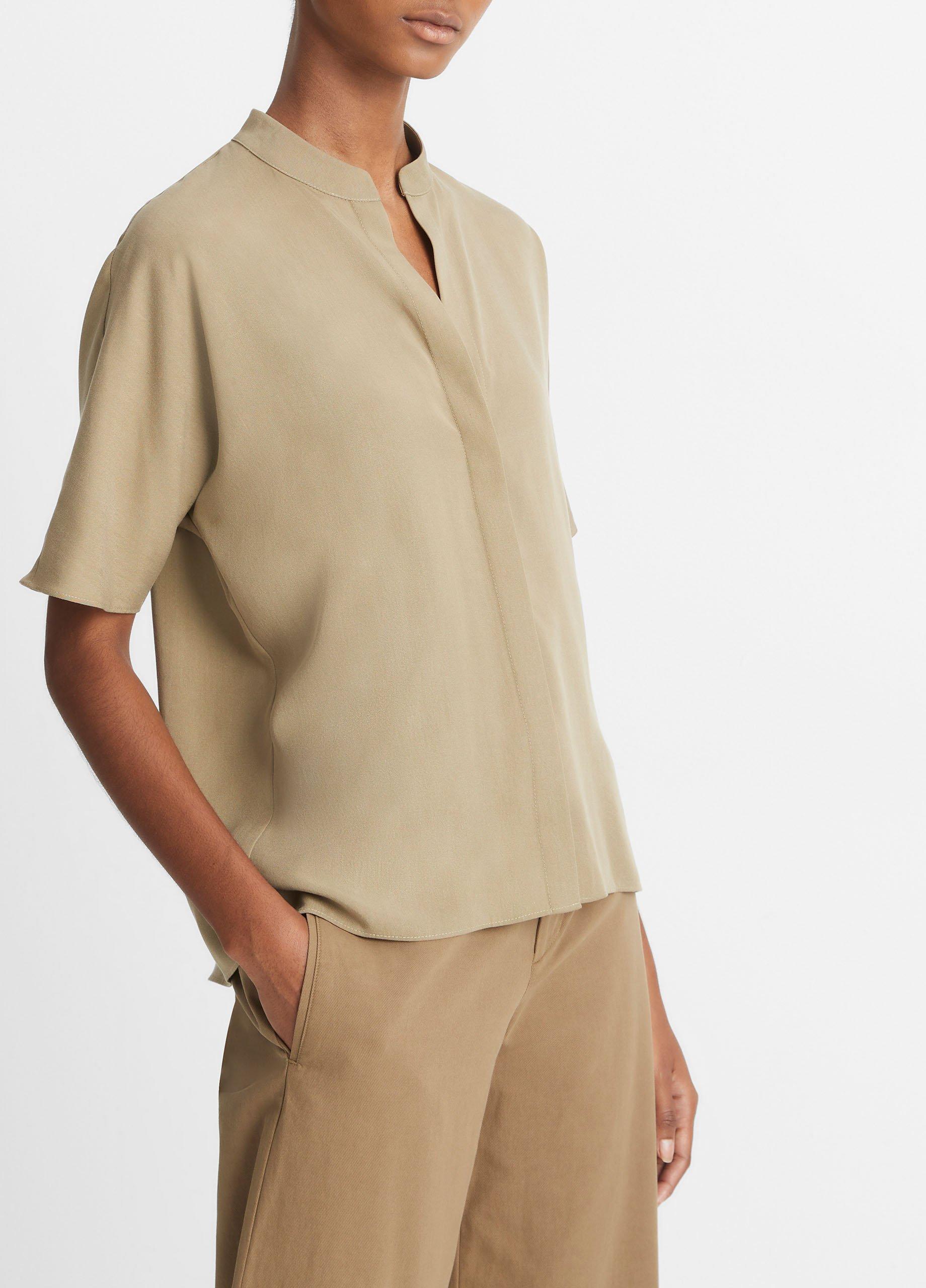 Band-Collar Dolman-Sleeve Shirt
