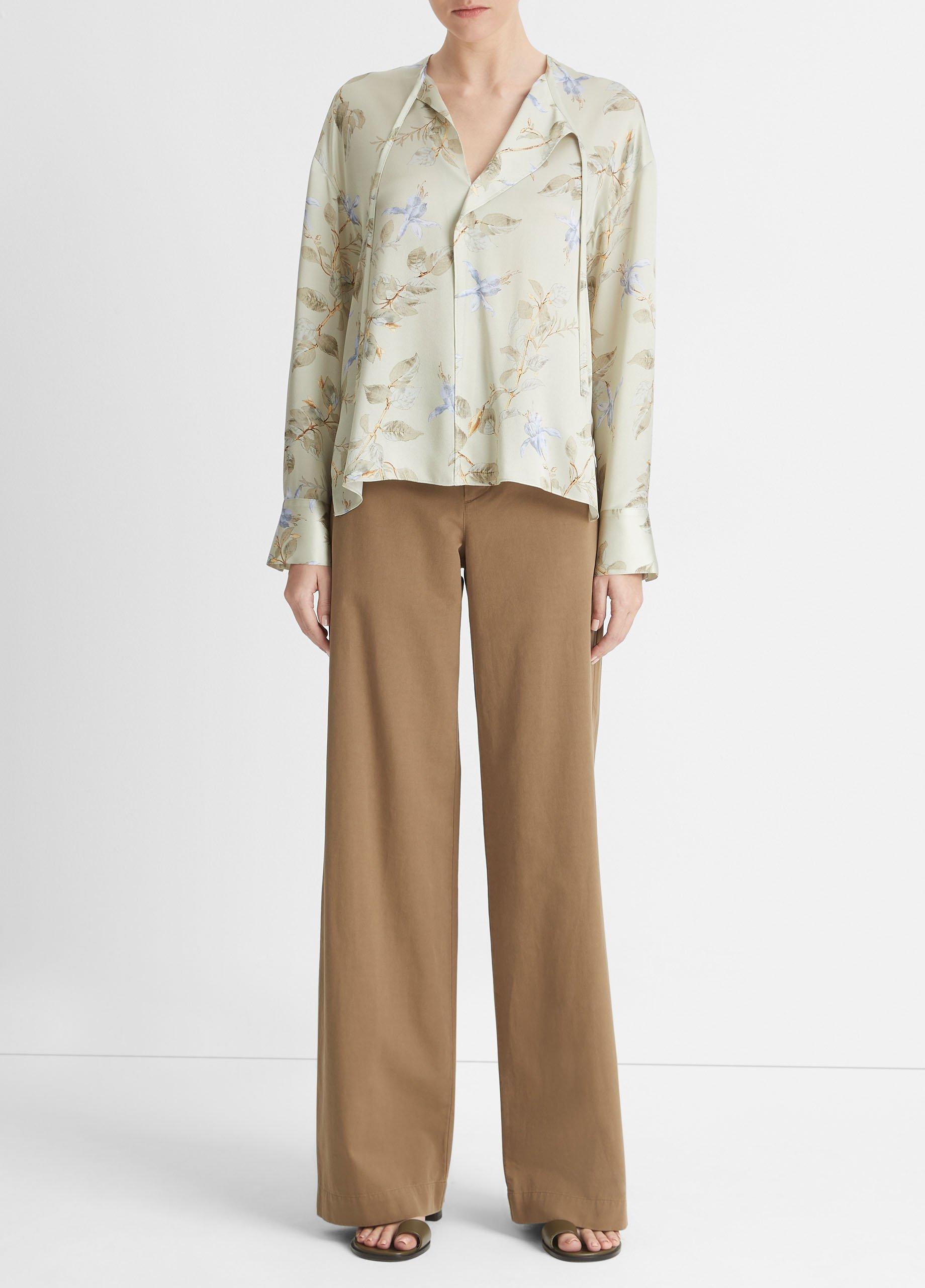 Bellflower Silk Draped Tie-Neck Blouse image number 0