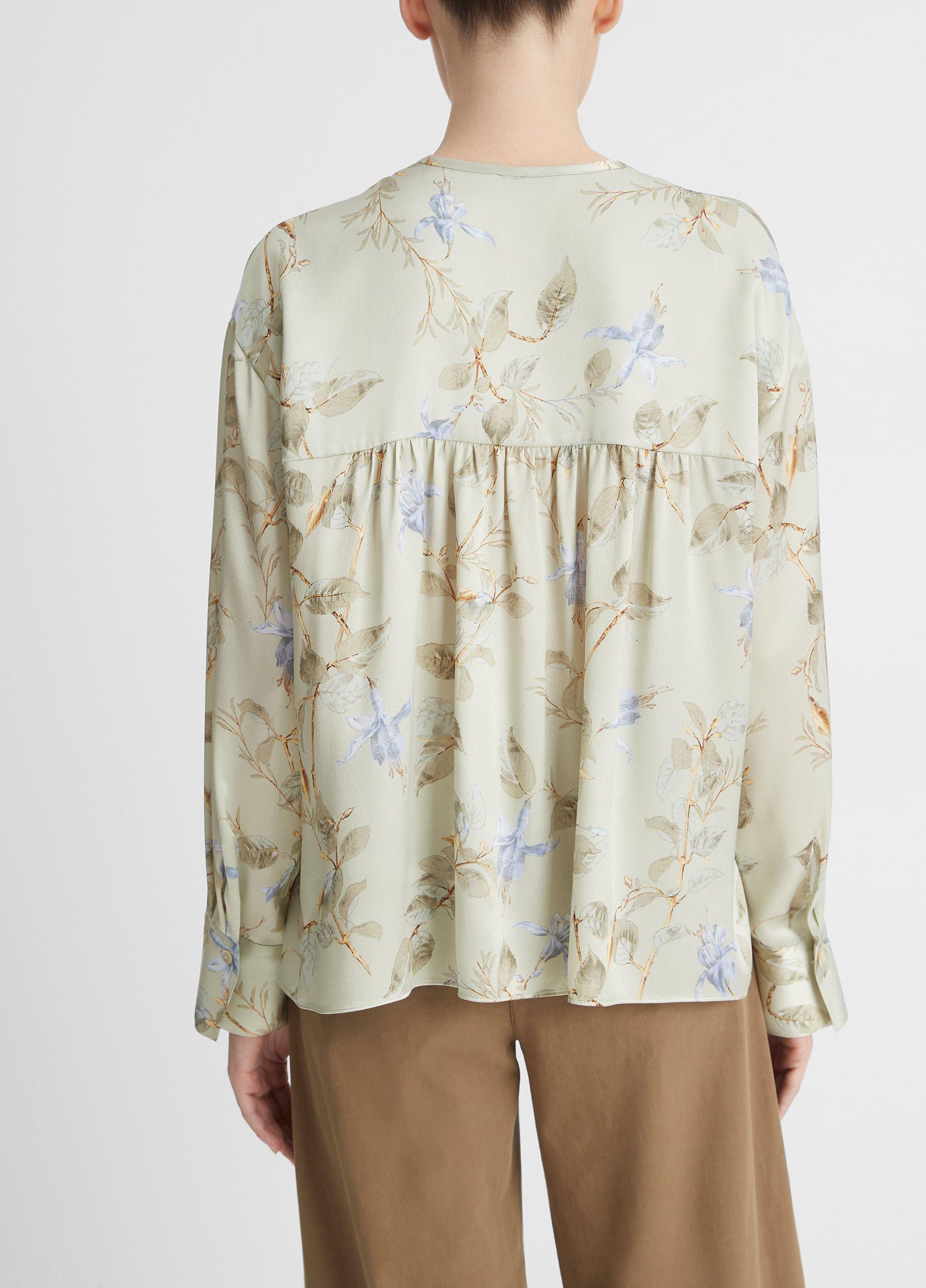 Bellflower Silk Draped Tie-Neck Blouse in Long Sleeve