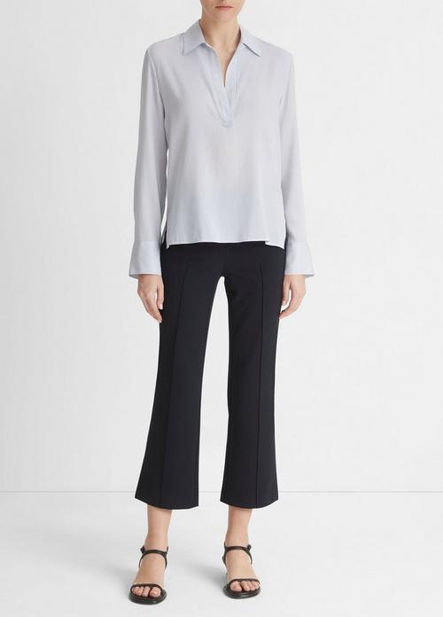 Micro-Stripe Stretch-Silk Pullover Blouse