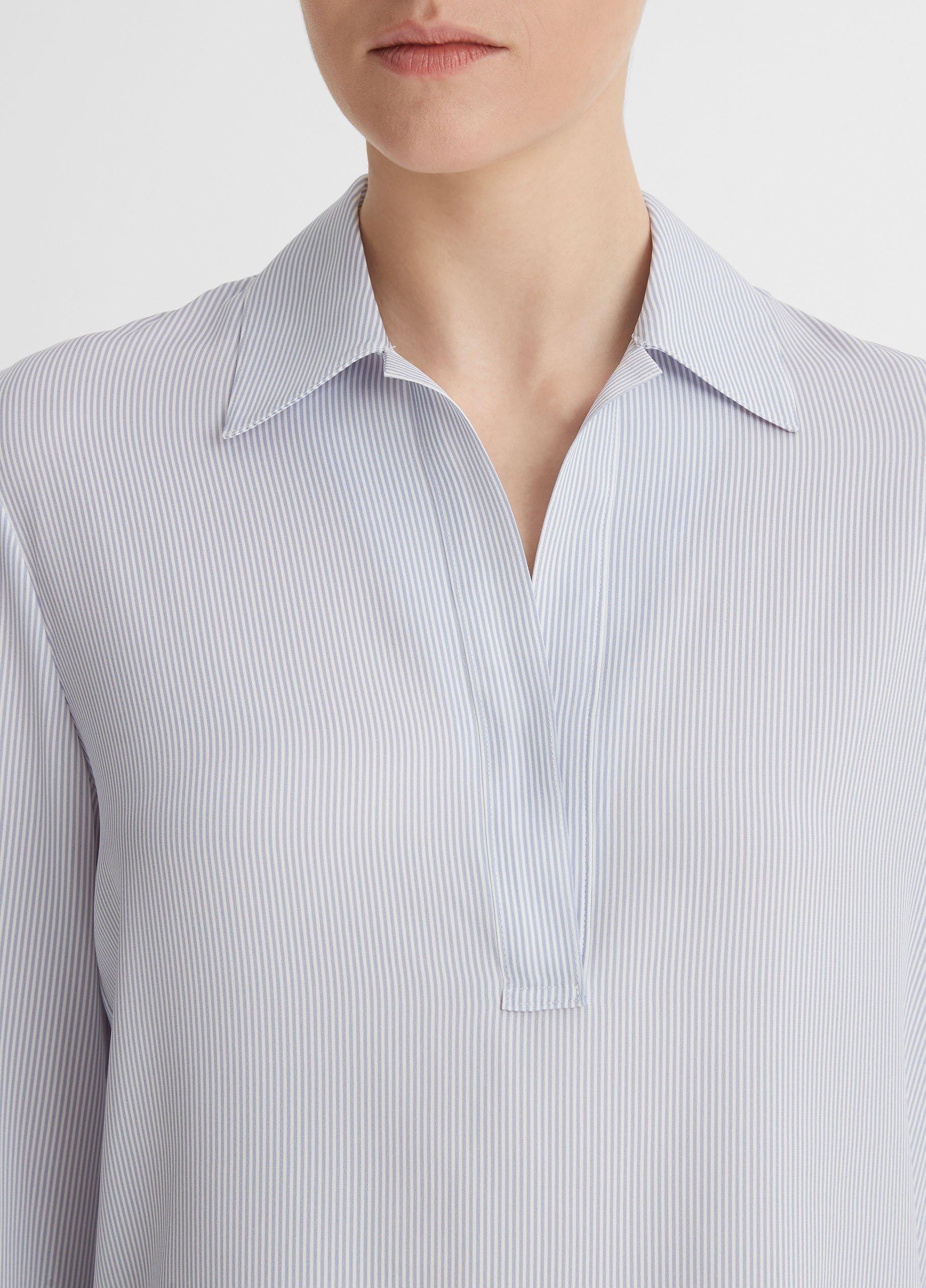 Micro-Stripe Stretch-Silk Pullover Blouse