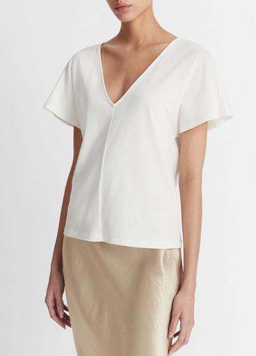 Cotton Flutter Dolman-Sleeve V-Neck T-Shirt image number 2