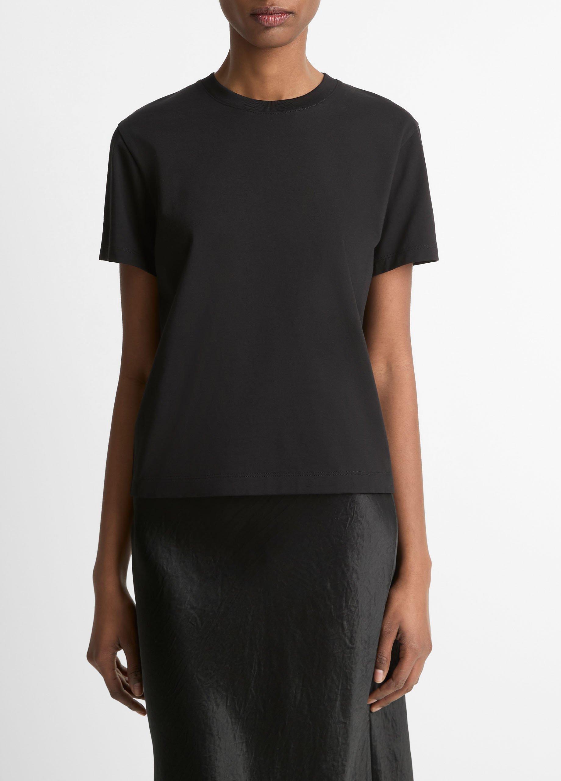 Women's Pima Cotton Crew Neck T-Shirt, Black, Size XL Vince