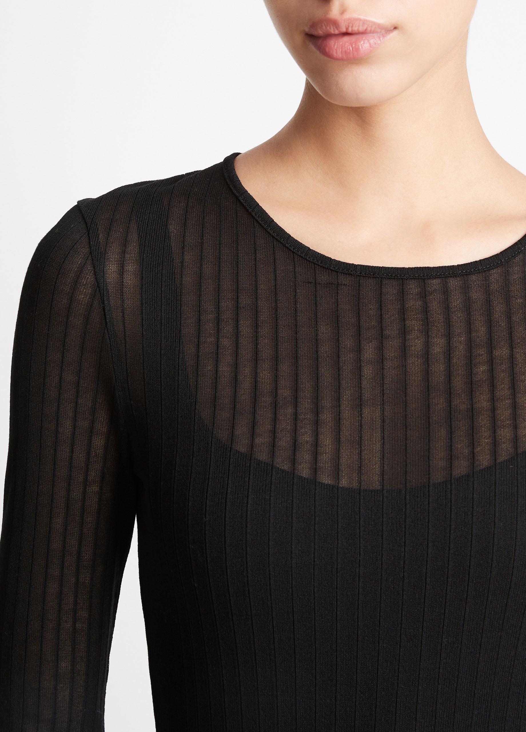 Sheer Long-Sleeve Crew Neck Top in Long Sleeve